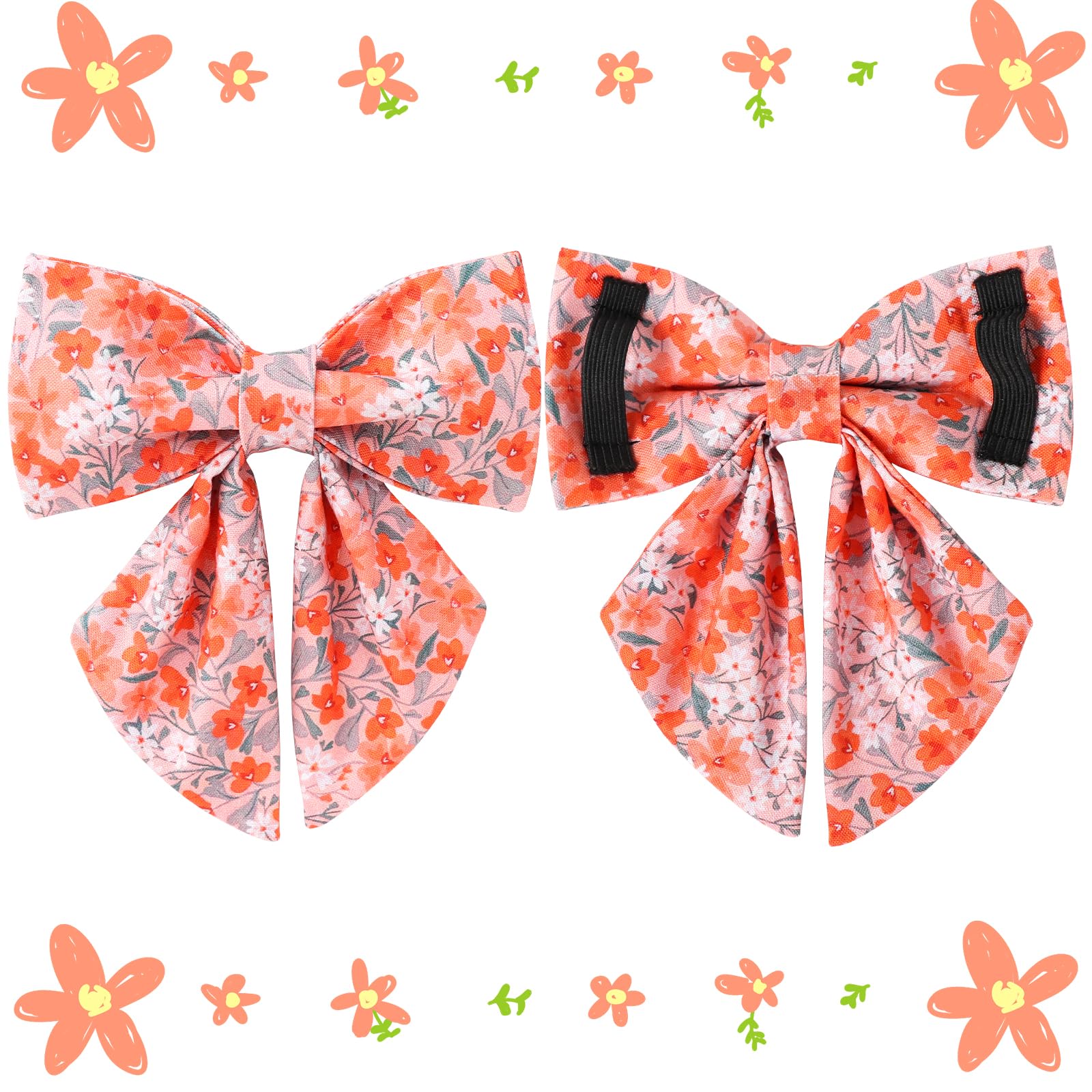 Dog Collar With Bow Tie,Up Urara Pup Orange Flower Bowtie Dog Collar, Summer Bowtie Collar For Puppy Boy Girl Dog, Comfortable C