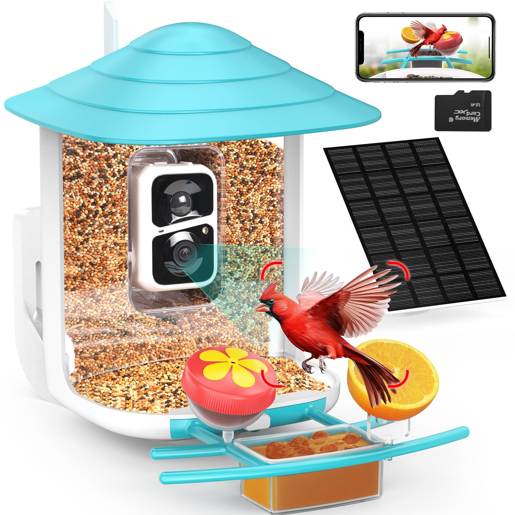 birdsnap TUC- Smart Bird Feeder with Camera+Solar Panel SD Card 4-in-1 Perch, 160View 1080P Auto Detect & Notify, AI Identify 10