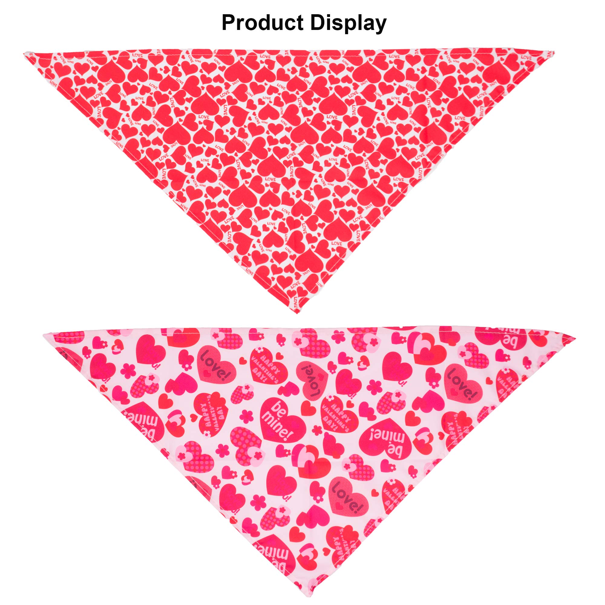ADOGGYGO 4 Pack Valentine Dog Bandana Triangle Pet Scarf Red Pink Heart Pattern Valentine Bandanas for Medium Large Dogs (Large)