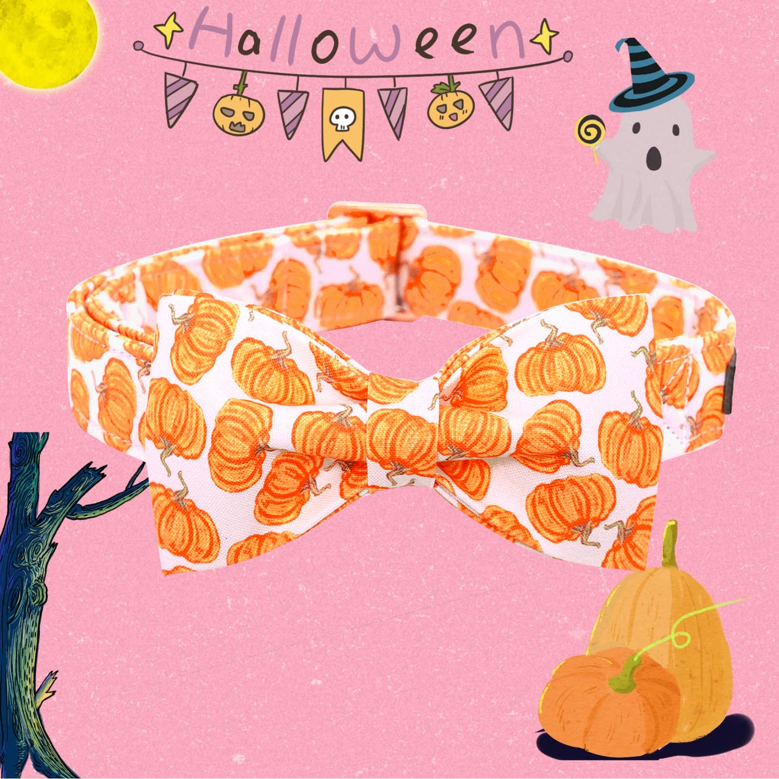 Lionheart Glory Halloween Dog Collars, Bowtie Dog Collar Heavy Duty Adjustable Fall Dog Collar For Medium Dogs Collar Dog Bow Fe