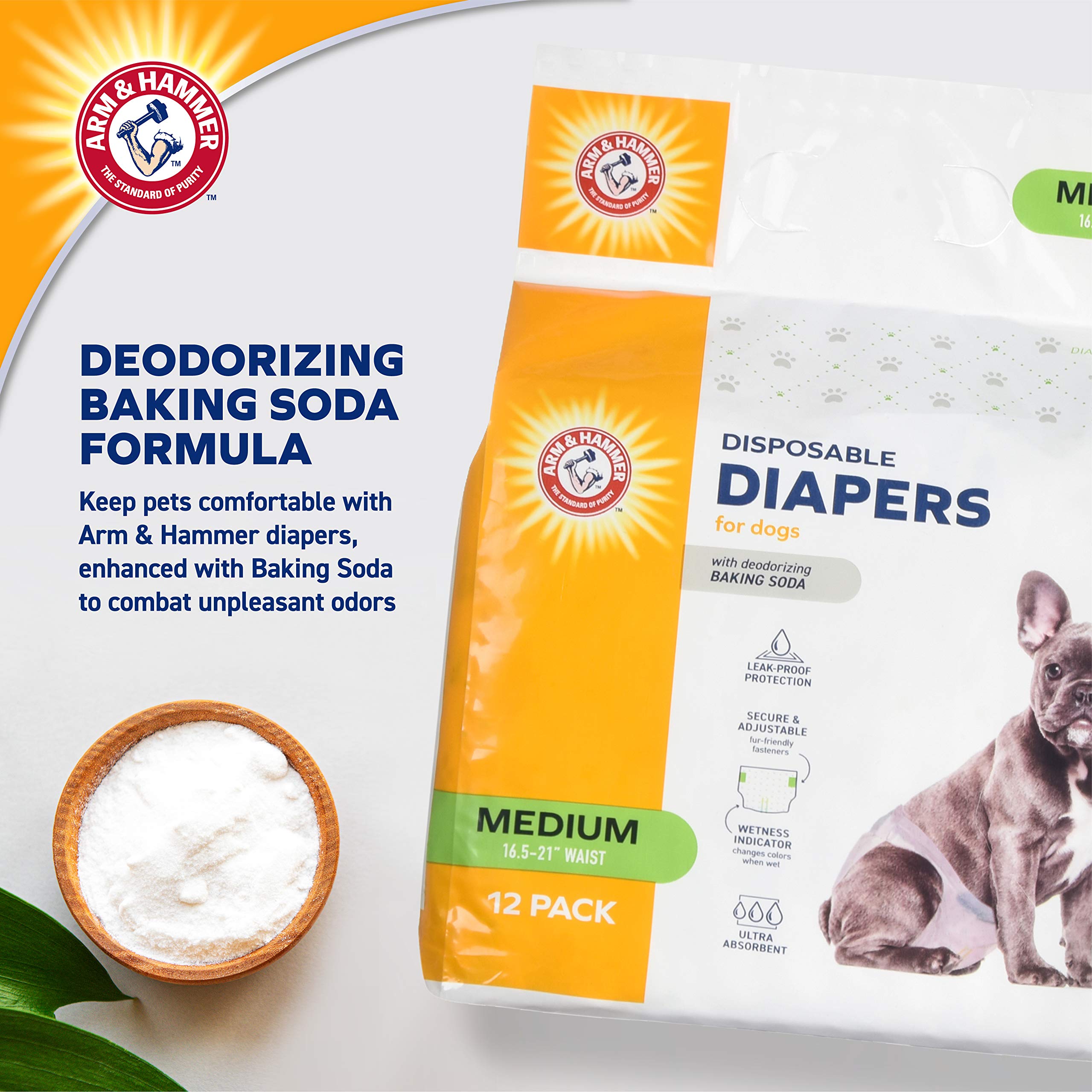 Arm & Hammer For Pets Female Dog Diapers, Size Medium, 12 Count | Ultra-Absorbent, Adjustable Girl Dog Diapers with Leak-Proof P