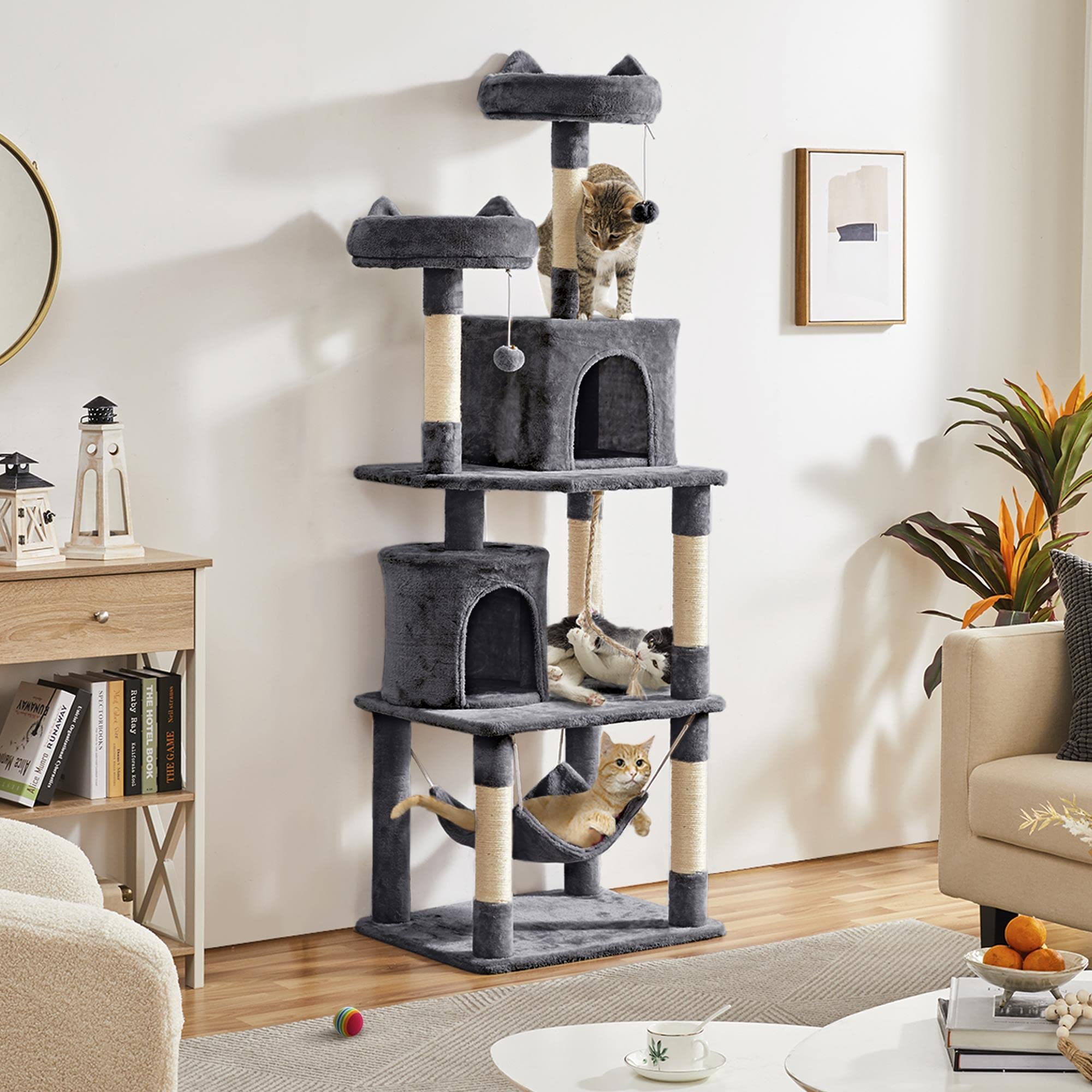 Yaheetech 70.5' H Cat Tower, Multi Level Cat Tree Kitten Condo With 2 Condos & 2 Foam-Padded Perches & Scratching Post & Fur Ball For Medium/Large Cats