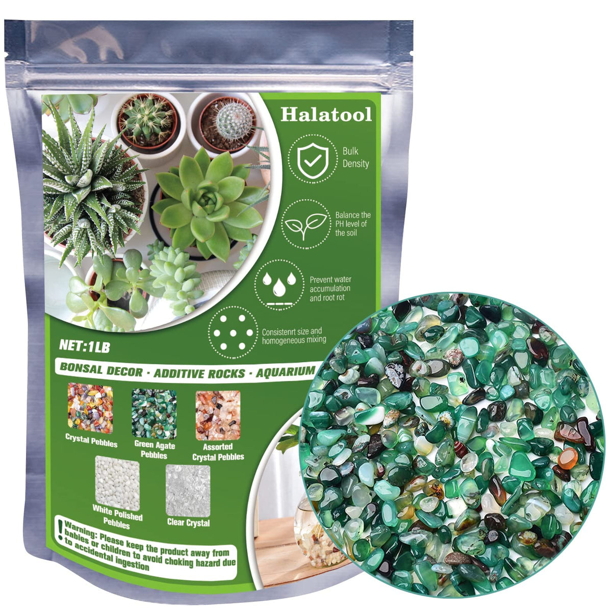 Halatool 1Lb Green Pebbles 0.35'- 0.6' Natural Landscaping Pebbles Aquarium Gravel Decorative Polished Stone Suitable For Plants Home Decoration Diy Handmade Fish Tanks Vase Filler