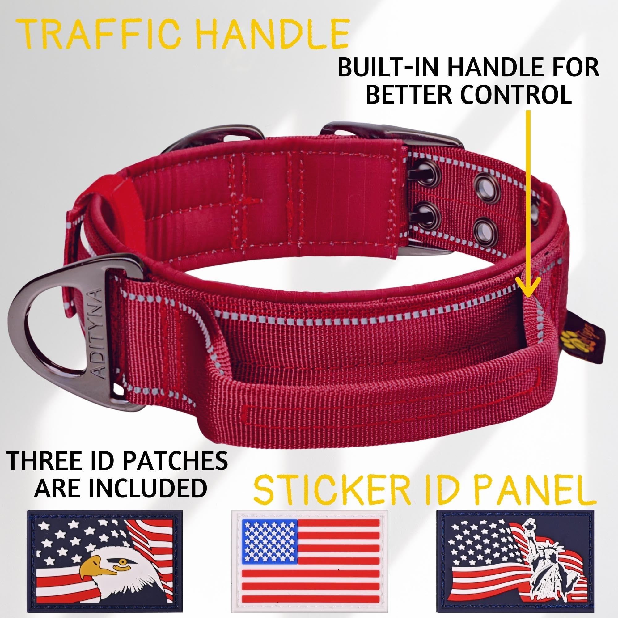 Adityna Heavy Duty Dog Collar For Extra-Large Dogs - Reflective Burgundy Collar With Handle For Training, And Walking - Wide, Th