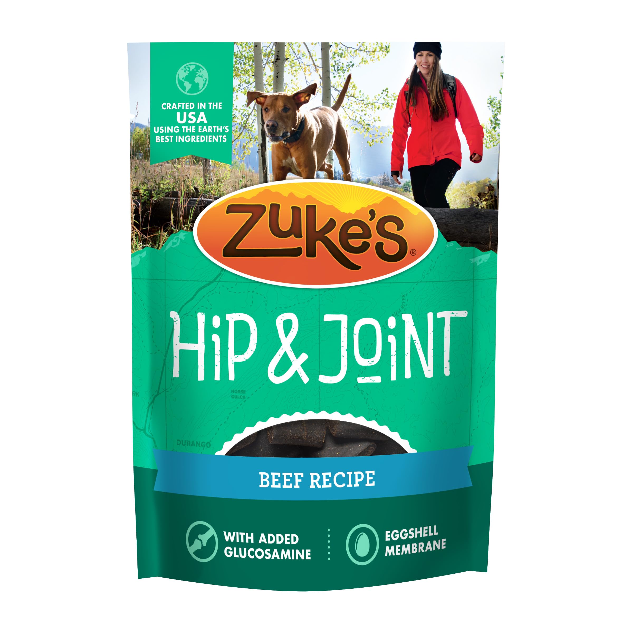Zukes Hip and Joint Support Dog Treats for Adult Dogs of All Sizes, Senior Dog Treats made with Real Beef, 16 oz. Resealable Pou