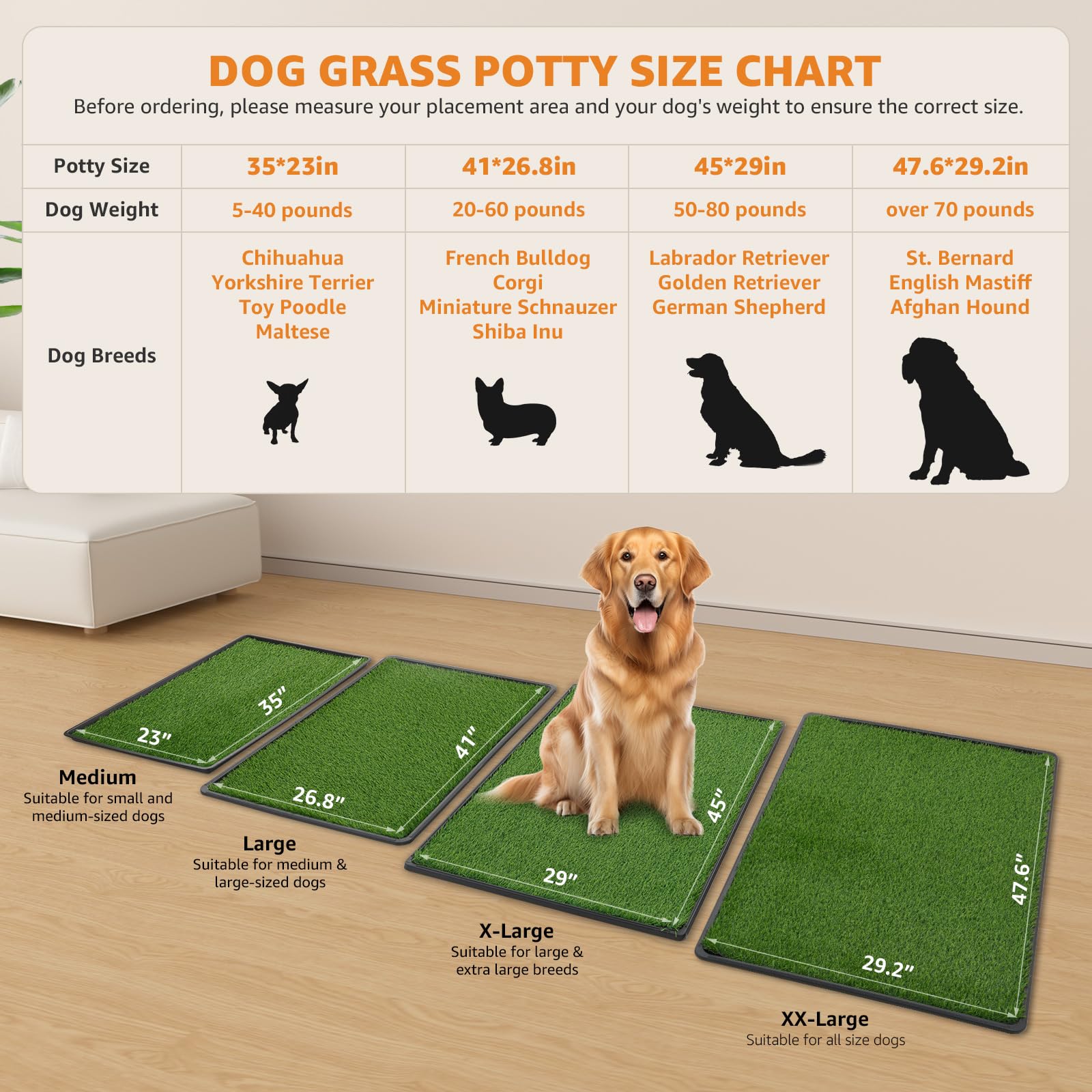 Loobani 47.6'X29.2' Extra Large Dog Grass Potty Tray - Dog Litter Box With 2-Pack Replacement Artificial Grass Puppy Training