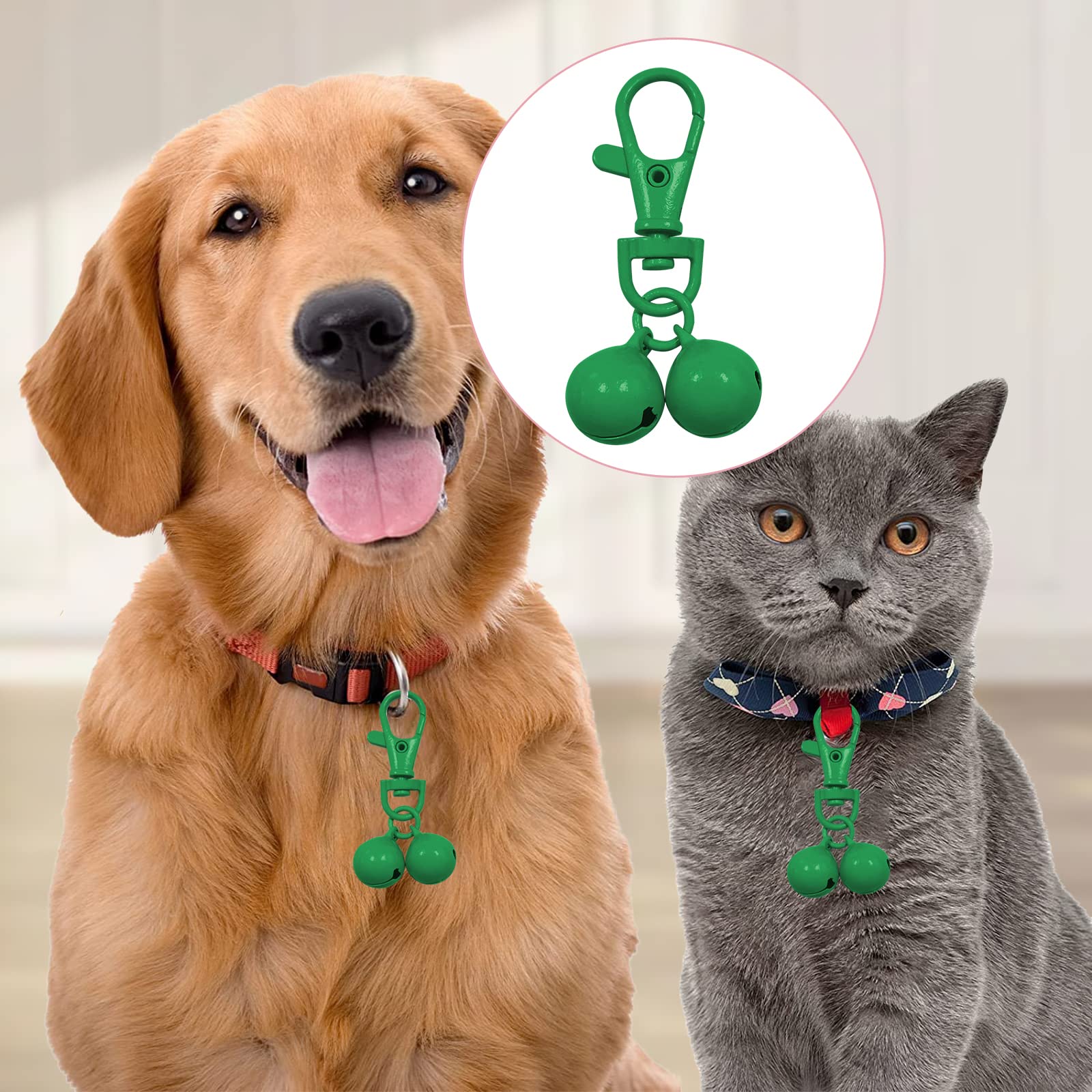 JANEMO St Patricks Day Dog Collar Bell Decoration - Mini Brass Bell for Dogs and Cats - Green