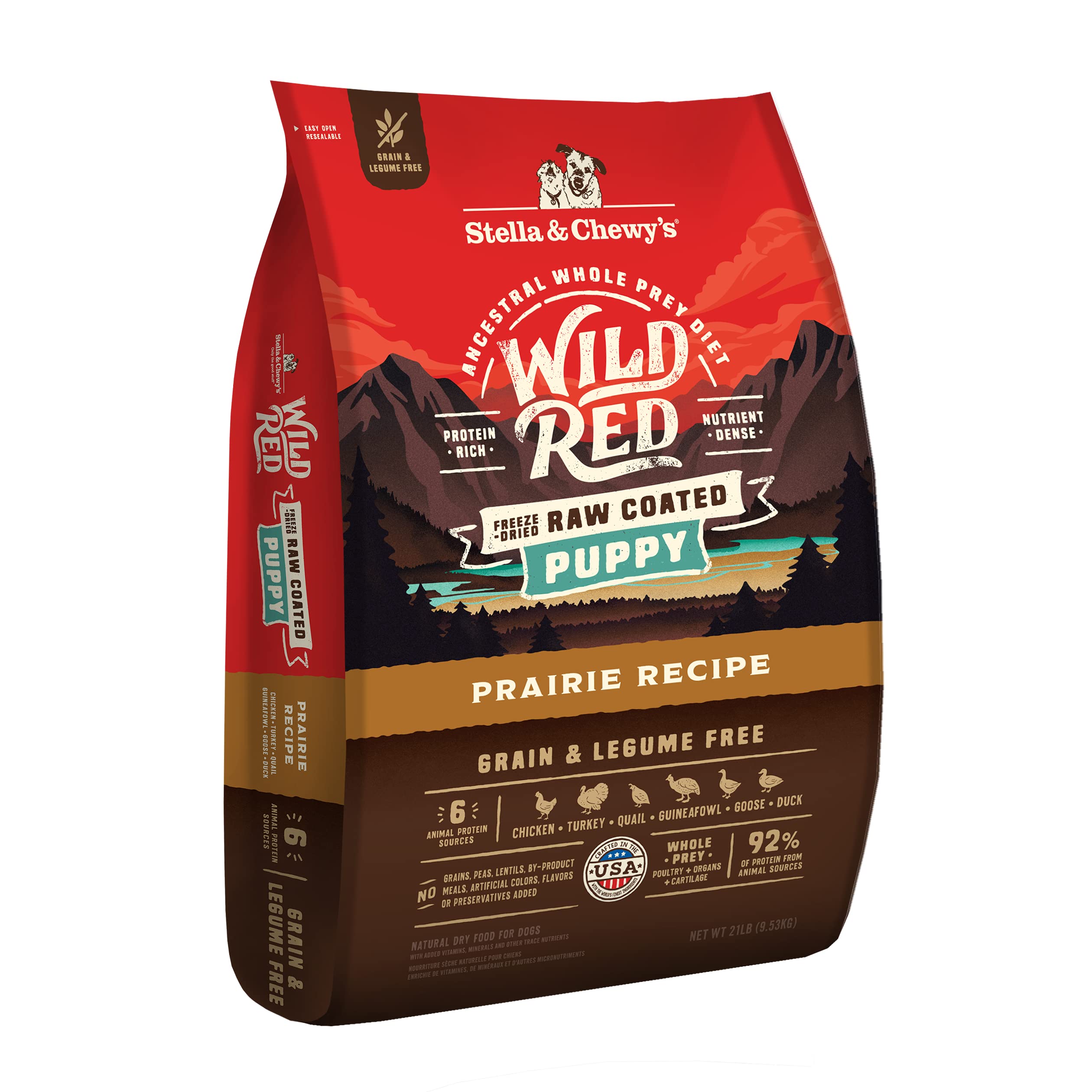 Stella & Chewys Wild Red Dry Dog Food Raw Coated High Protein Grain & Legume Free Puppy Prairie Recipe, 21 lb. Bag