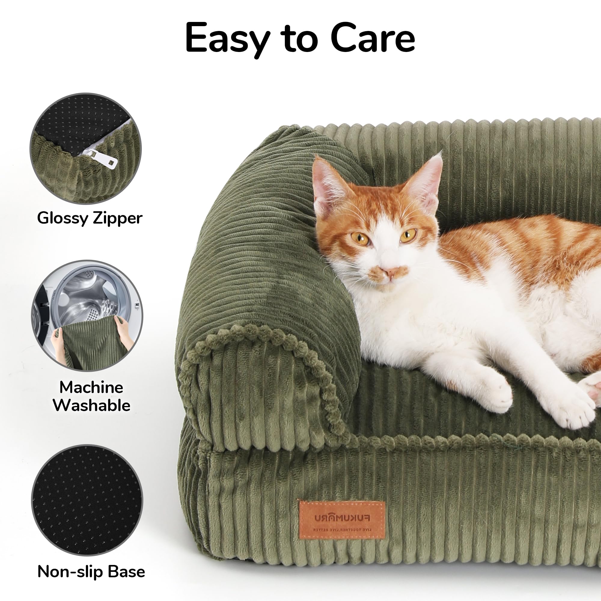 Fukumaru Cat Couch Bed, Corduroy Cozy Cat Bed For Indoor Cats With Removable Washable Cover, Supportive Anti-Slip Dog Beds Sofa