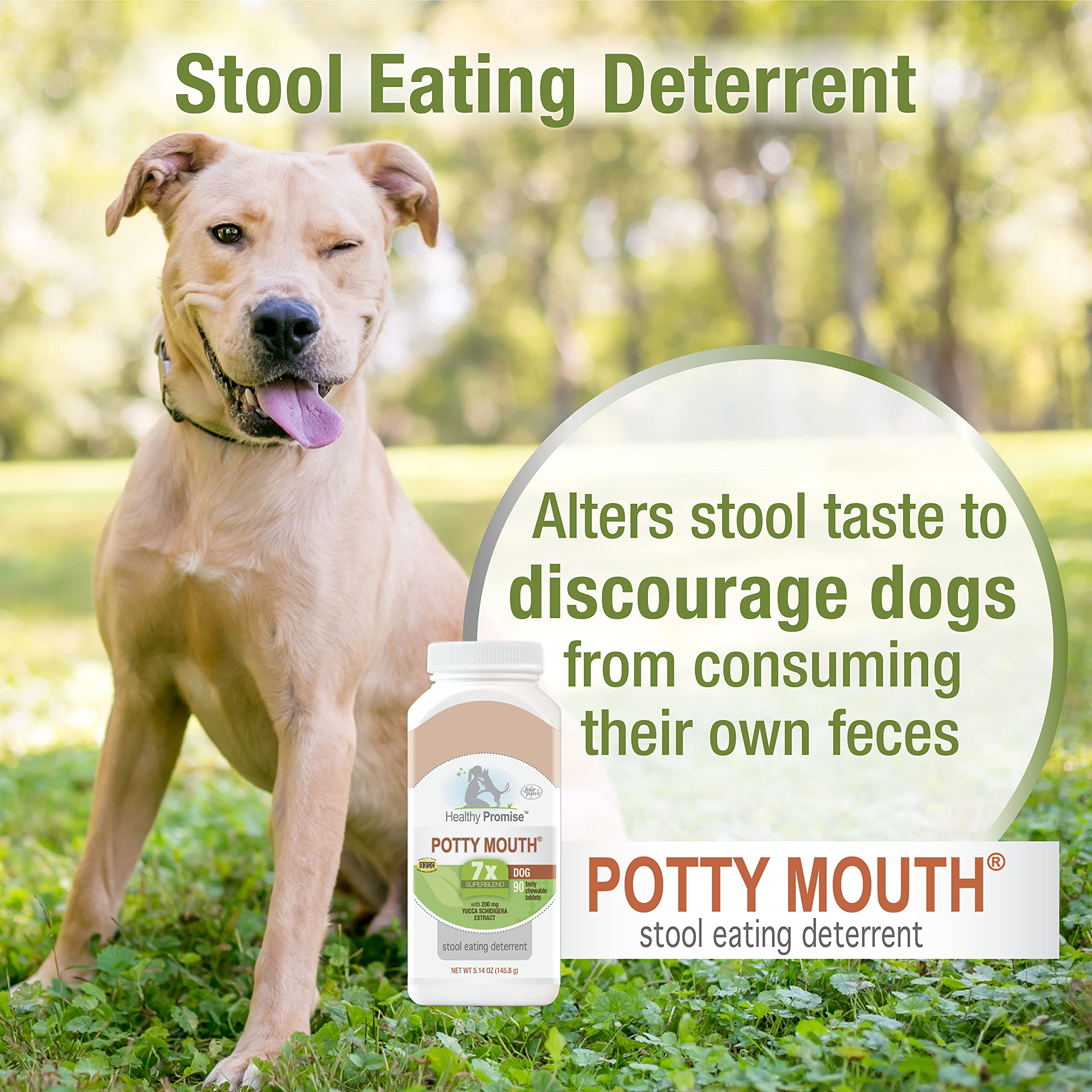 Four Paws Potty Mouth Tablets - Coprophagia Deterrent for Dogs, 90 Count, Healthy Promise, Stops Stool Eating