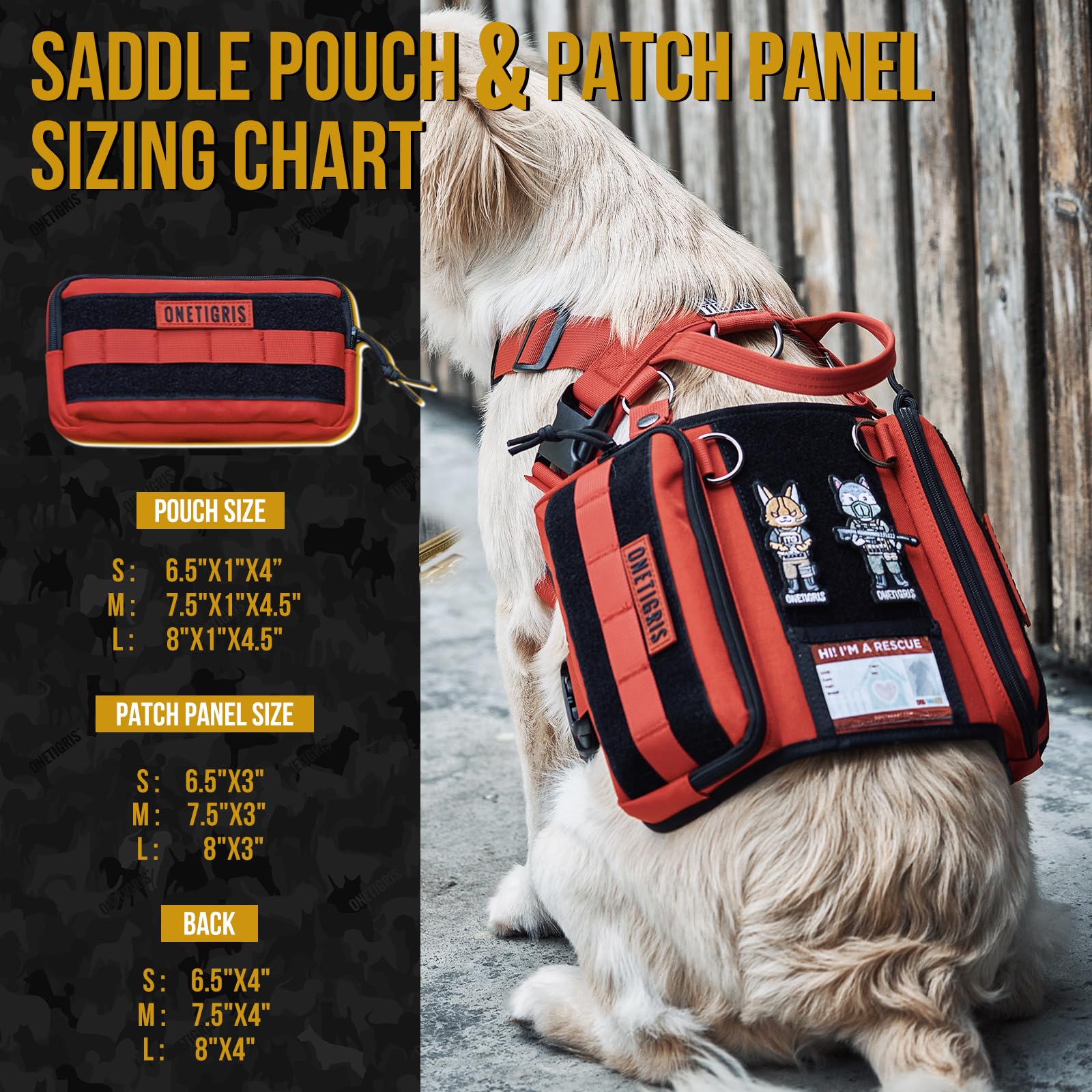 OneTigris Service Dog Vest Harness, Service Dog Cape Guardian Dog Molle Backpack with Pouches for Medium and Large Dogs (Red, La