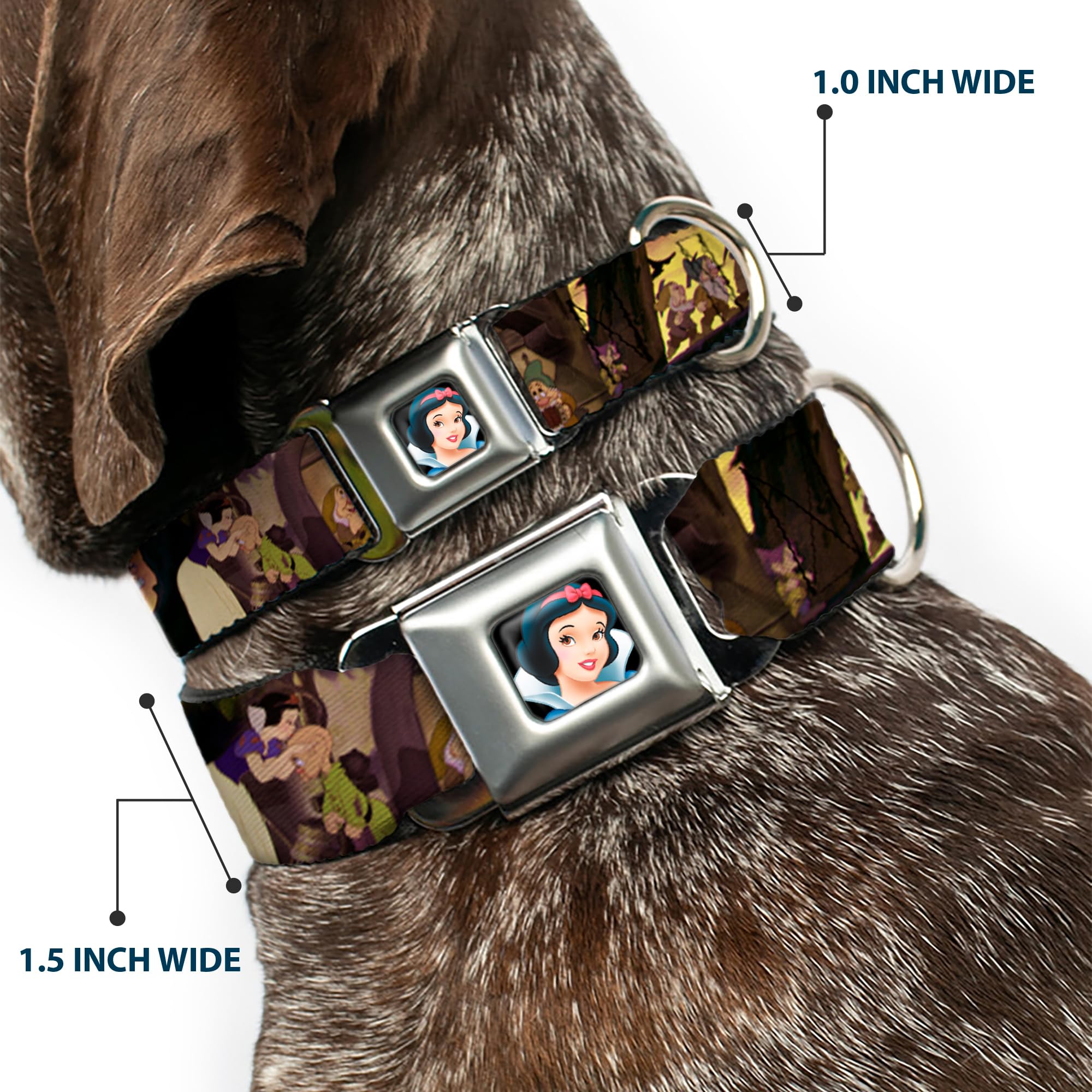 Buckle-Down Dog Collar Dyv-Snow White Full Color Black - Snow White & The Seven Dwarfs Scenes - Large 15-26'