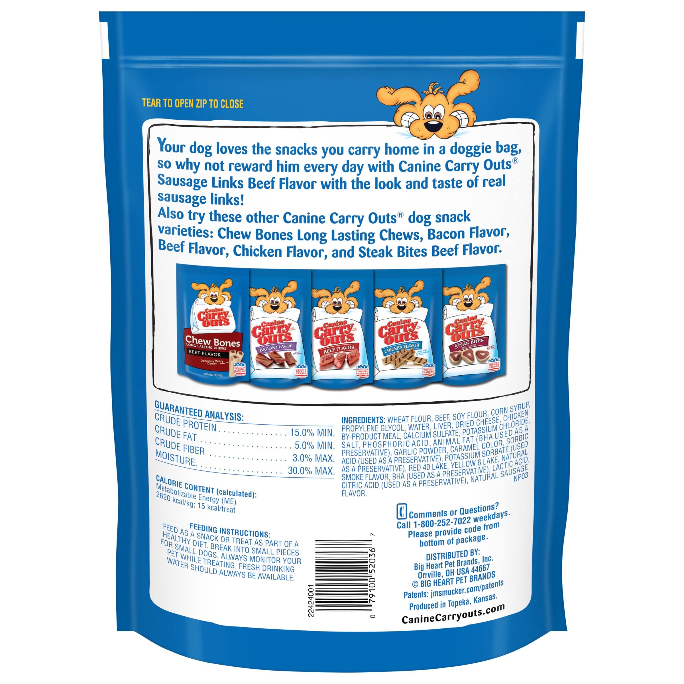 Canine Carry Outs Dog Treats, Sausage Links, 22.5 Ounce (Pack of 6), Made with Real Beef