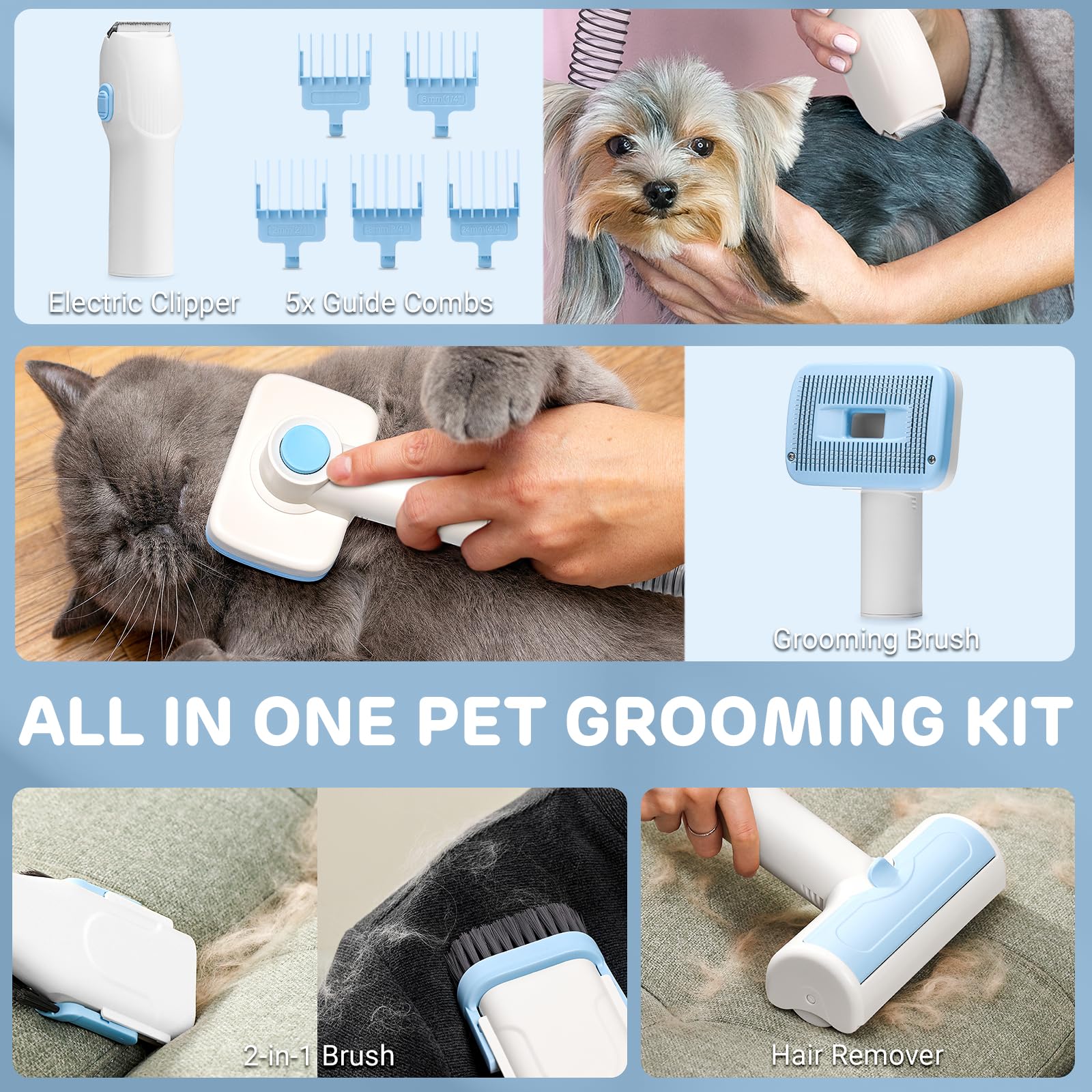 Ipettie Max15 Pet Grooming Vacuum With Upgraded Smooth Clipper- Dual Airway Anti-Clogging Design Ensures True 2L/0.5Gal Full Cap
