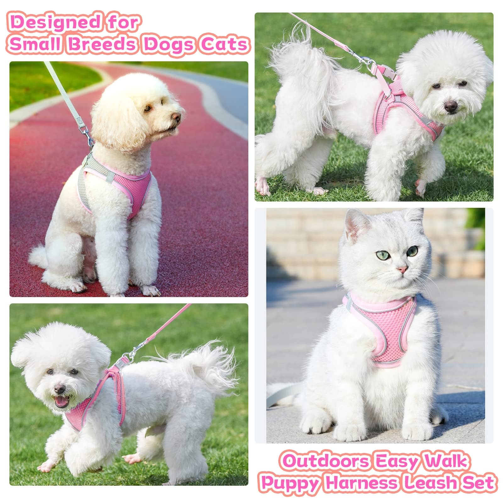 Petpubgnzs Soft Small Dog Harness And Leash Set Mesh Puppy Harnesses Leash Easy Walk Dog Vest Adjustable Reflective No Pull Dogs