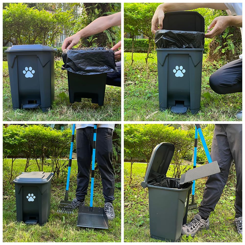 Dog Poop Trash Can For Outdoors With Extra Large Pooper Scooper & 50 Waste Bags - 20L/5 Gallon Large Dog Poop Trash Can Outside