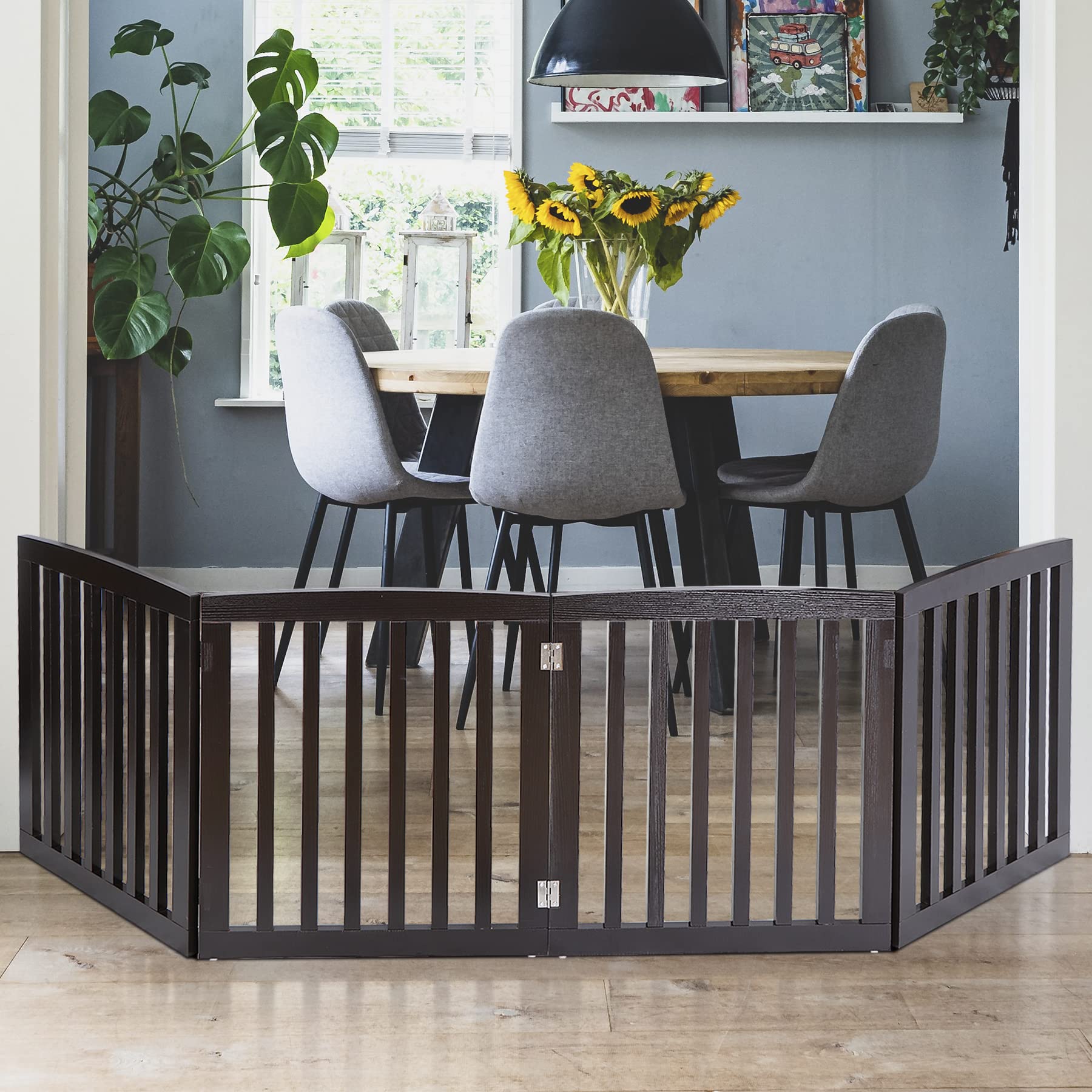 Pet Gate Dog Gate Indoor For Doorways Stairs 24 Inch Dog Fence Extra Wide 4 Panel Wooden