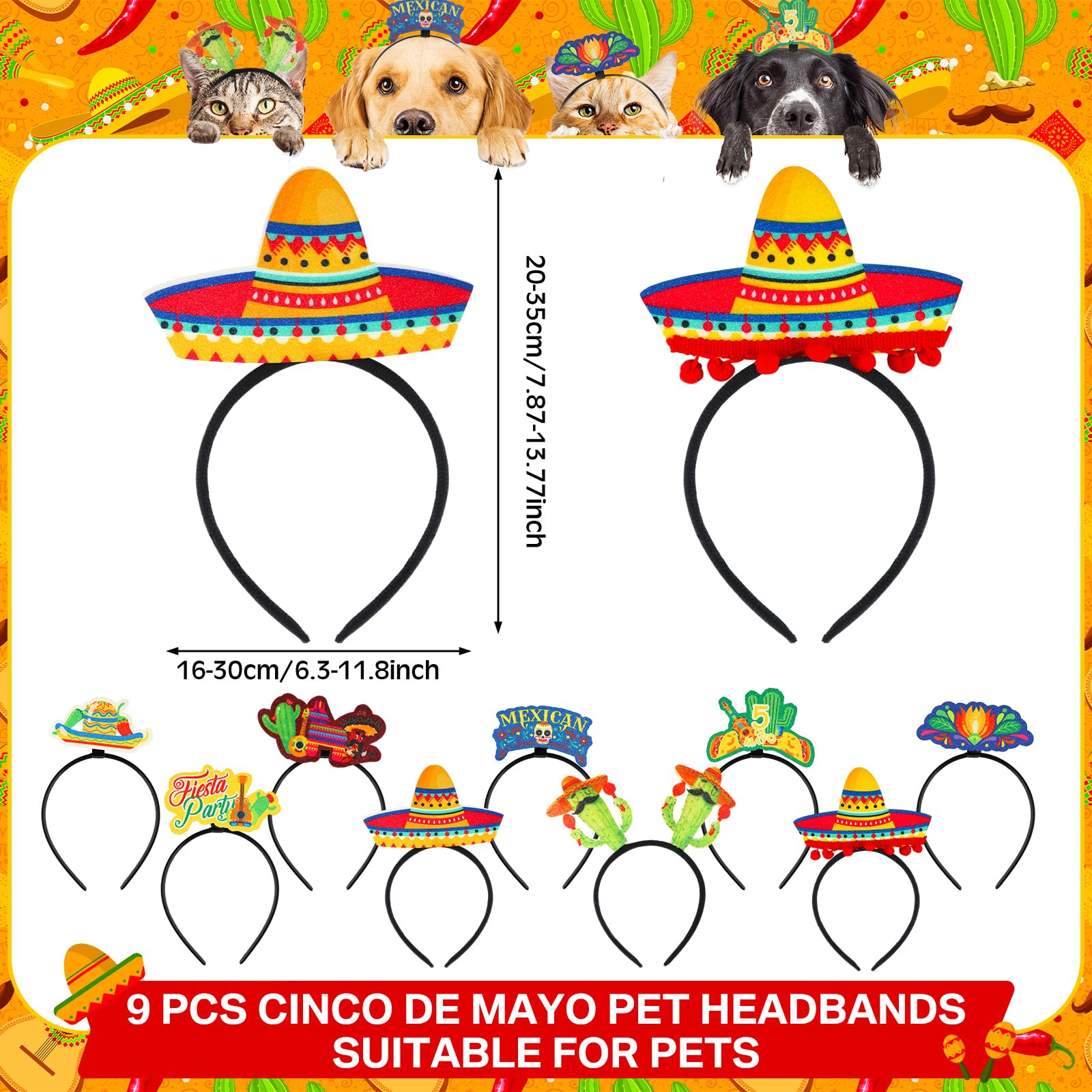 18 Pcs Mexican Sombrero Dog Headband Cinco De Mayo Fiesta Dog Bandanas Costume Triangle Pet Scarf Adjustable Mexico Sombrero Hea