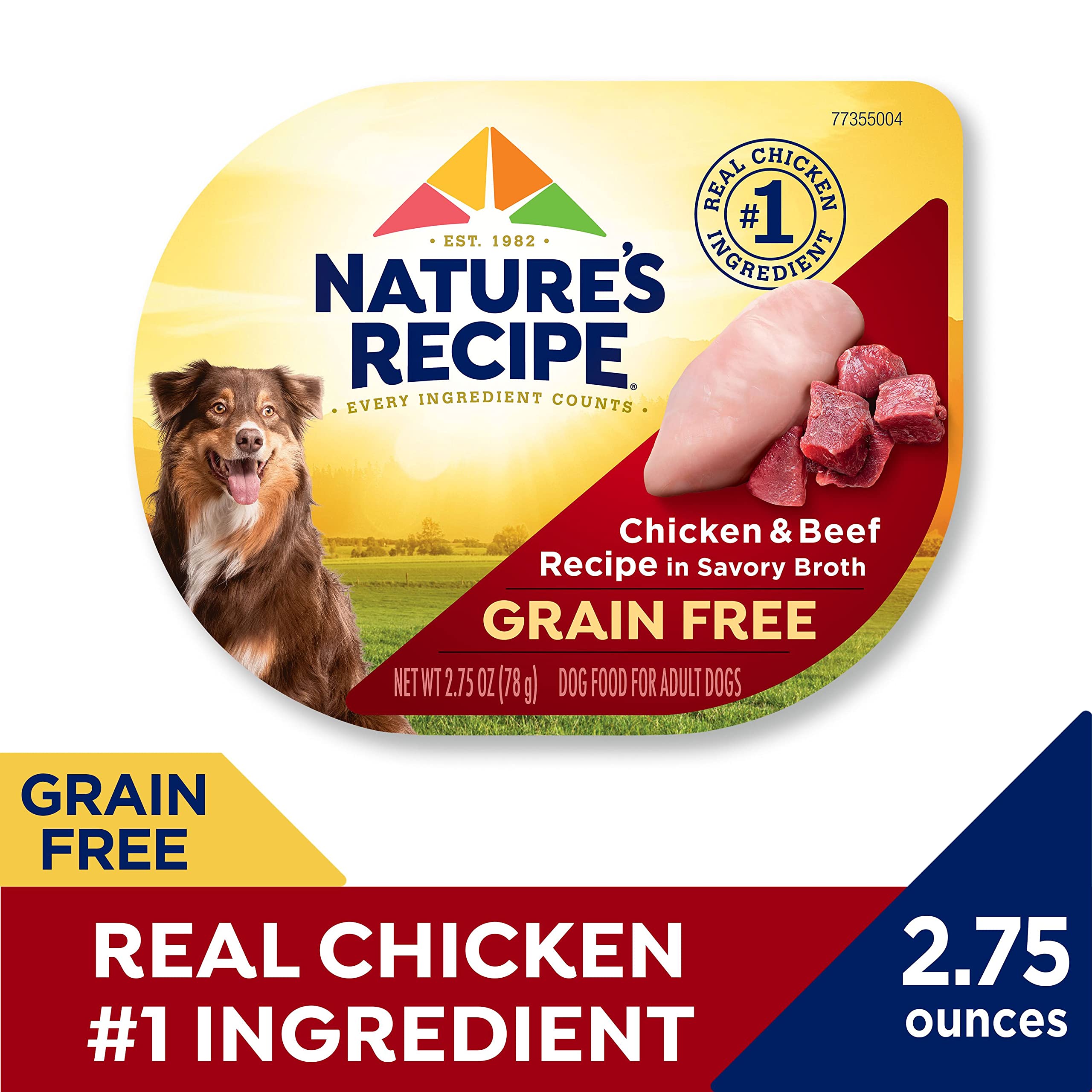 Nature s Recipe Grain Free Chicken & Beef Recipe in Savory Broth Wet Dog Food, 2.75 oz. Cup, 12 Count