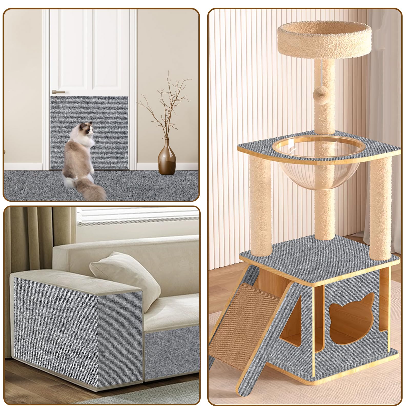 Lanswood Cat Scratching Mat 100''X16'' Timmable Cat Scratch Furniture Protector, Self-Adhesive Scratching Carpet For Post, Diy C