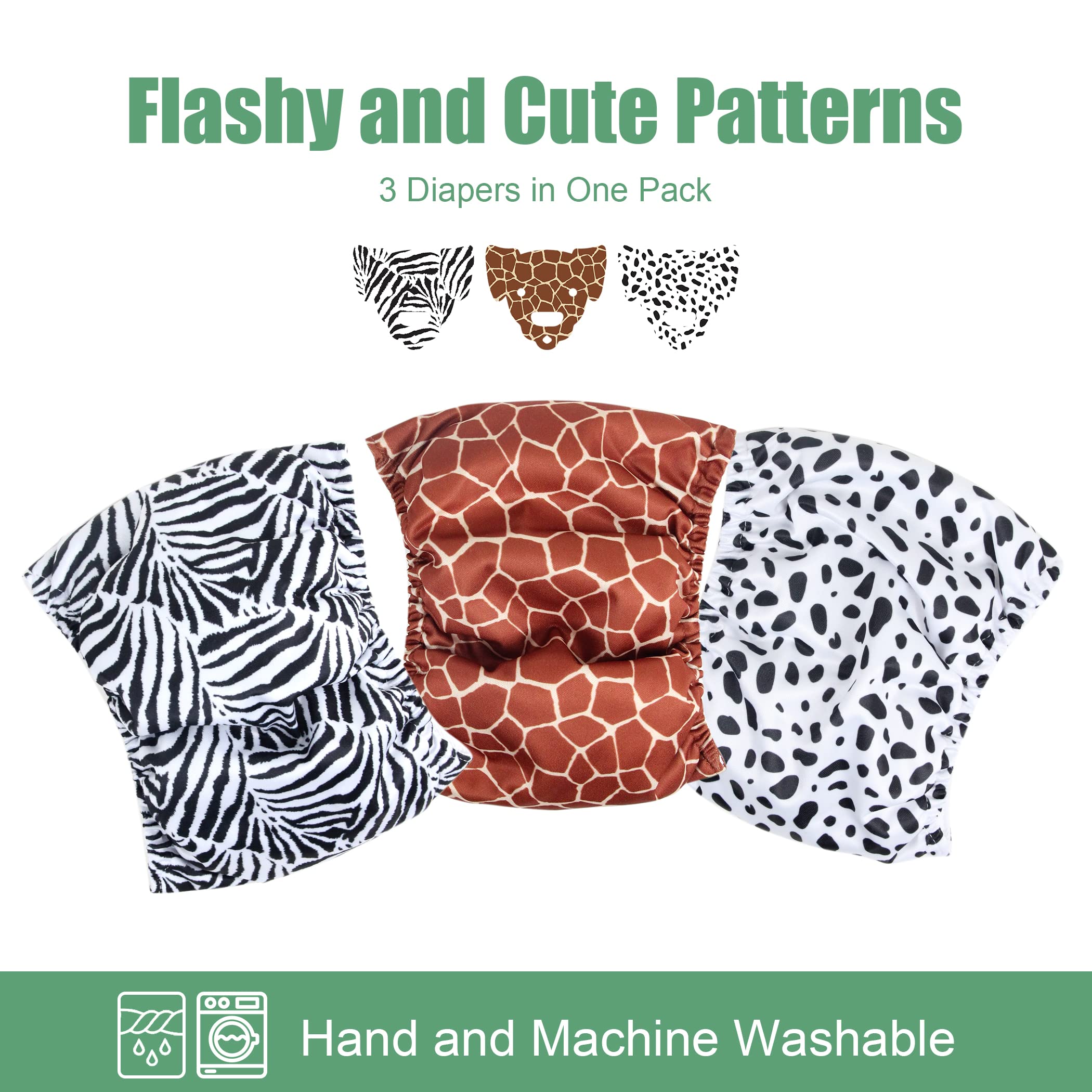 Wegreeco Washable Male Dog Belly Band (Stylish Pattern) - Pack Of 3 - Washable Male Dog Belly Wrap, Dog Diapers Male (Zebra, Giraffe, Spotty, M)