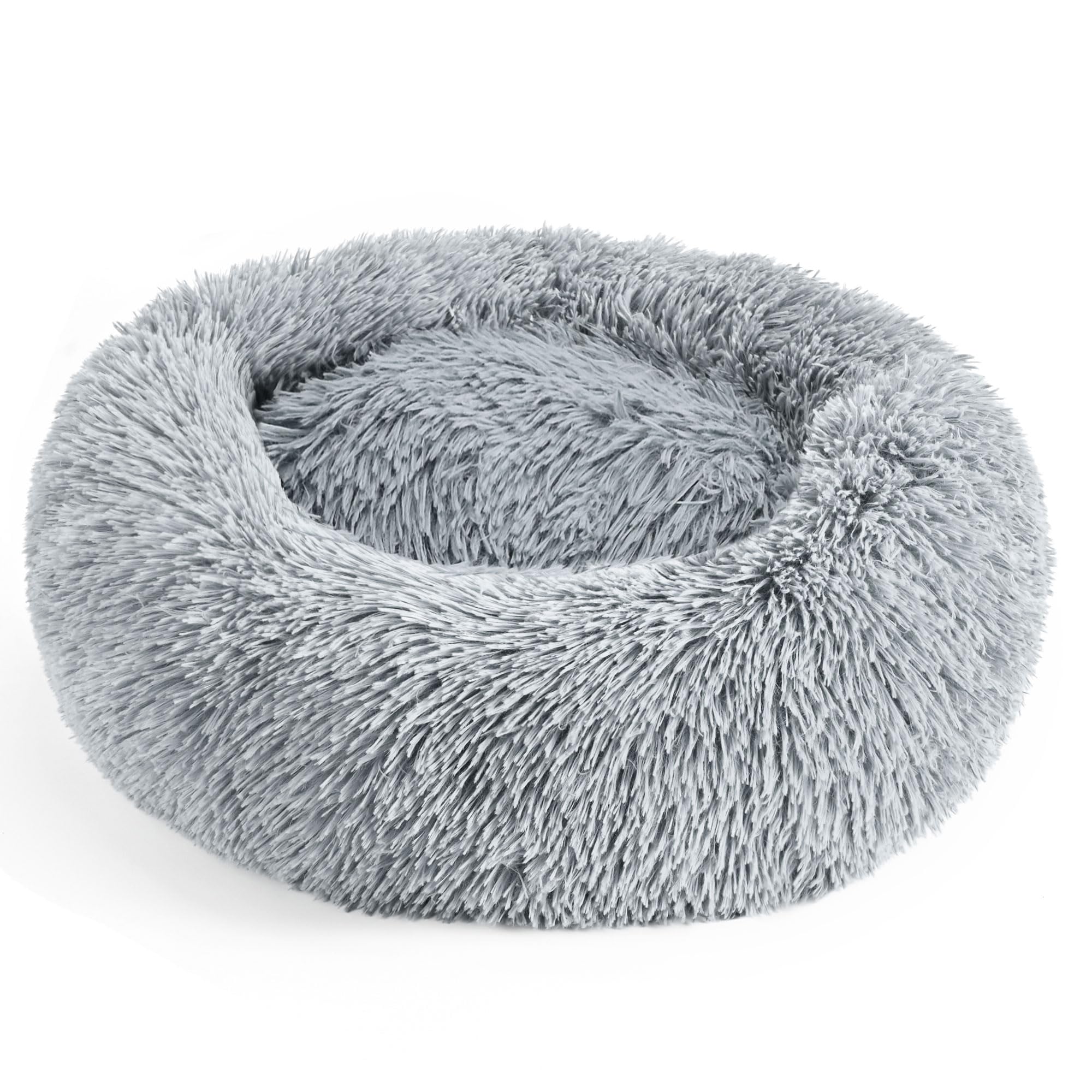 28In Large Dog Bed, Medium Size Dog And Cats, Calming Donut Bed For Puppy And Kitten, Washable Round Fluffy Pet Bed (Light Grey)