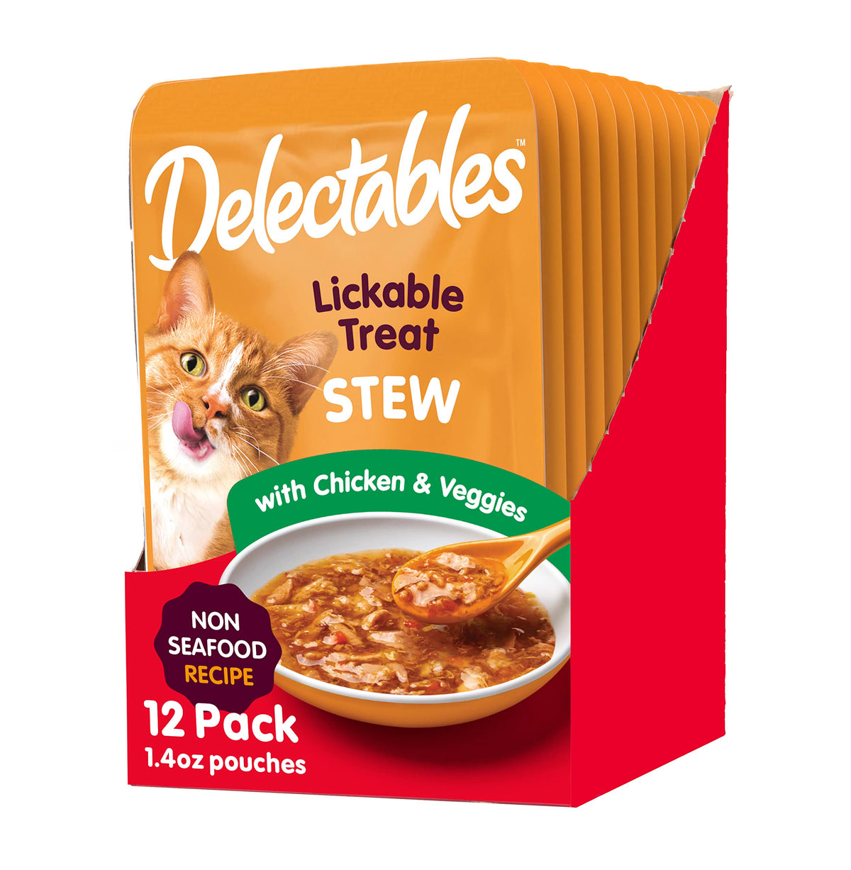 Delectables Non-Seafood Stewlickable Wet Cat Treats, Chicken & Veggies - 1.4 Ounce (Pack Of 12)
