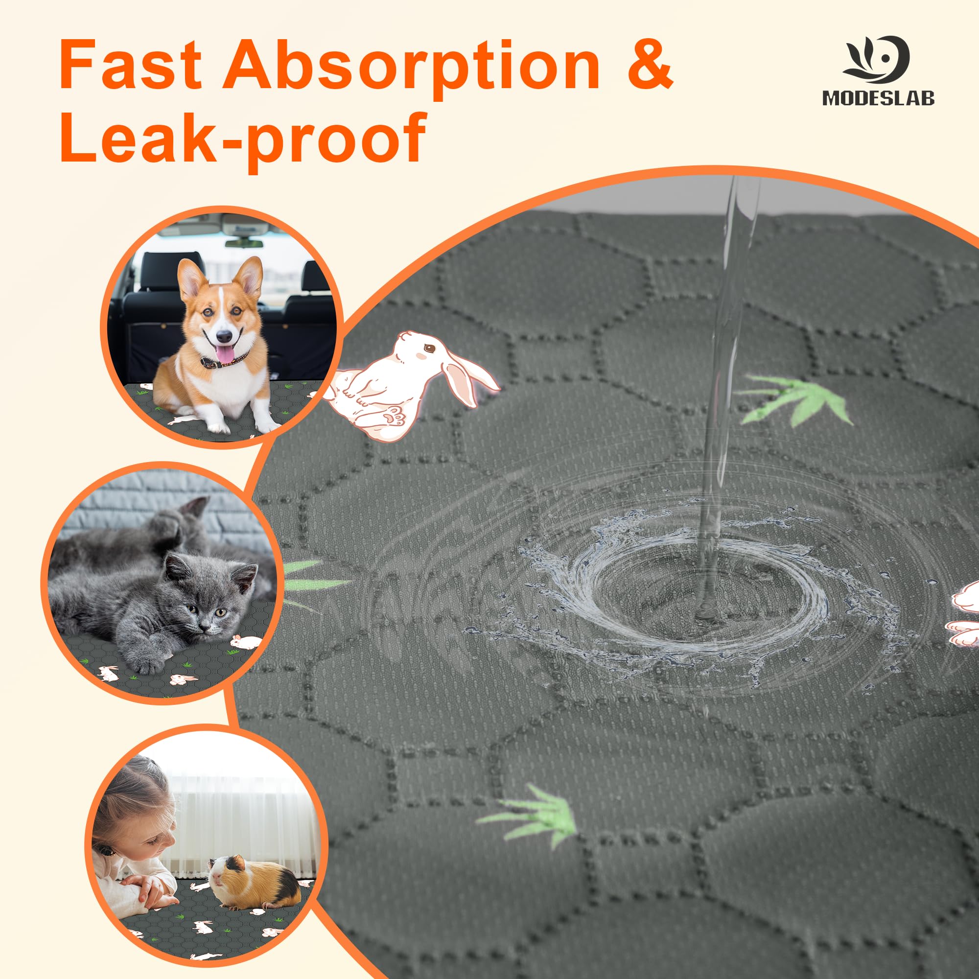 Modeslab 2-Pack Washable Pee Pads For Dogs, 36In X 42In Puppy Traning Pads Leakproof Guinea Pig Cage Liner Rabbit Cage Absorbing