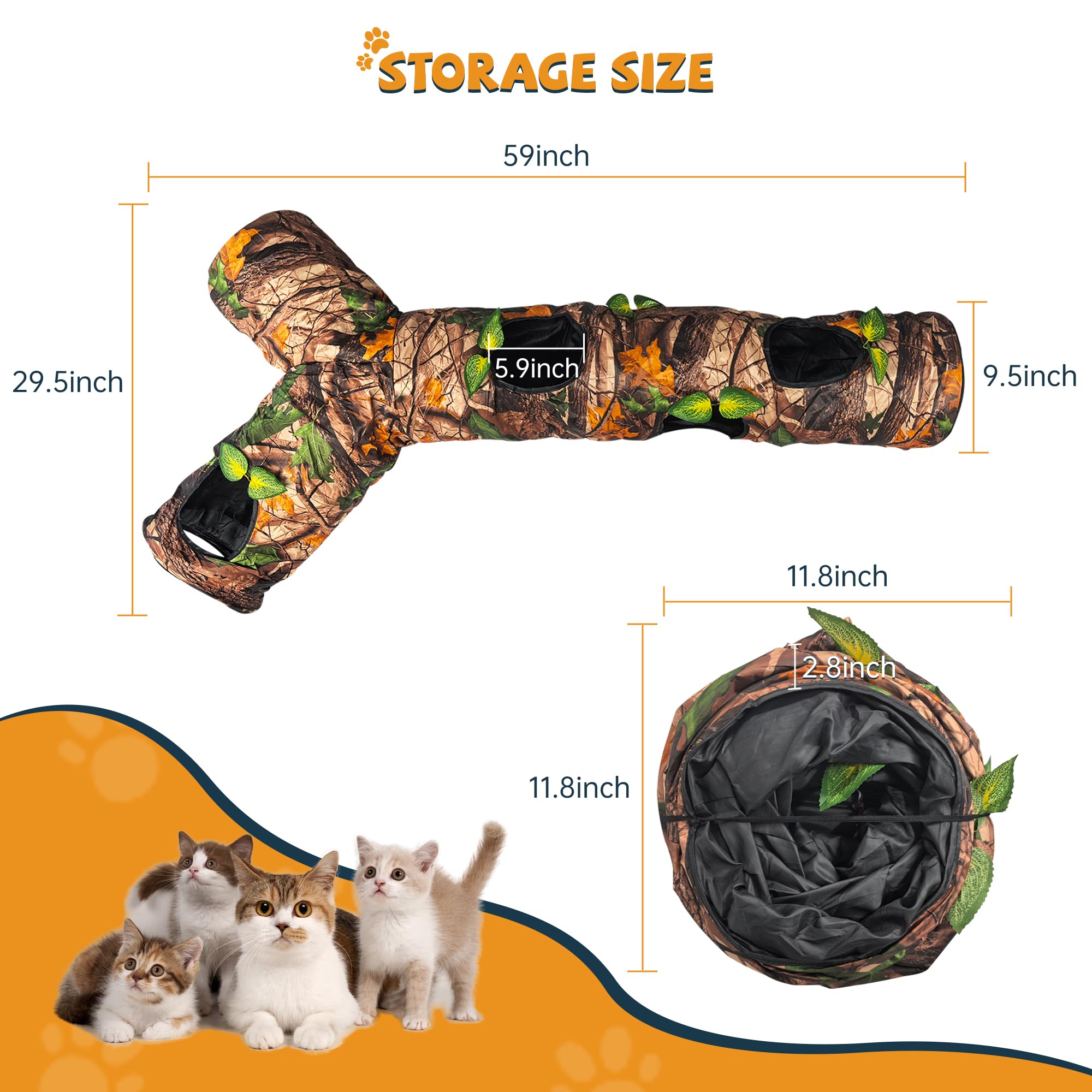 GRETMIX Cat Tunnels for Indoor Cats Large, 3 Way Cat Tunnel with 5 Holes and Leaves, Cat Tunnel Toy with Loud Paper - Pop Up Col