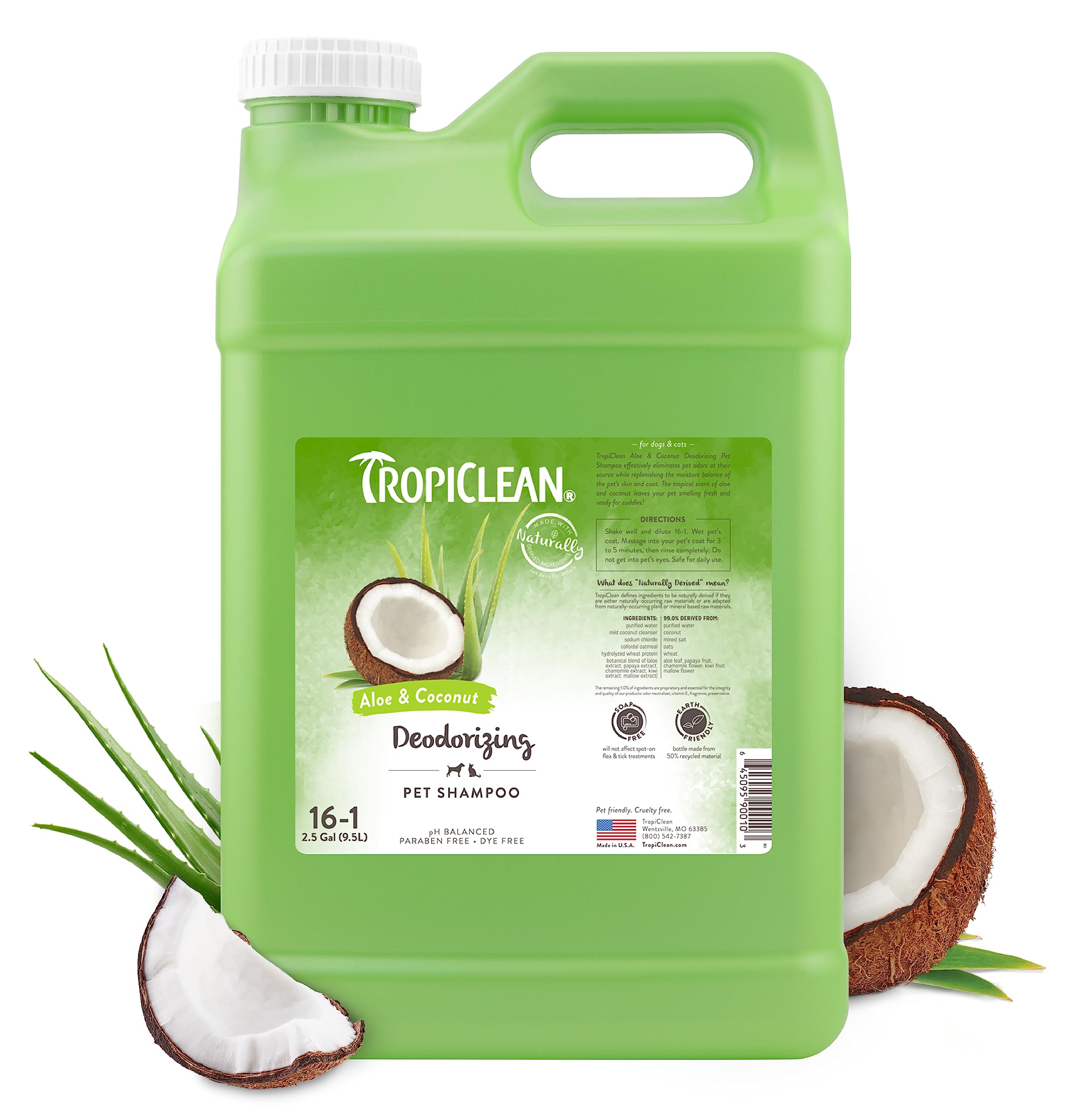 TropiClean Deodorizing Dog Shampoo for Smelly Dogs, Professional Dog Shampoo, Powerful Odor Control, Puppy Safe, Aloe & Coconut 
