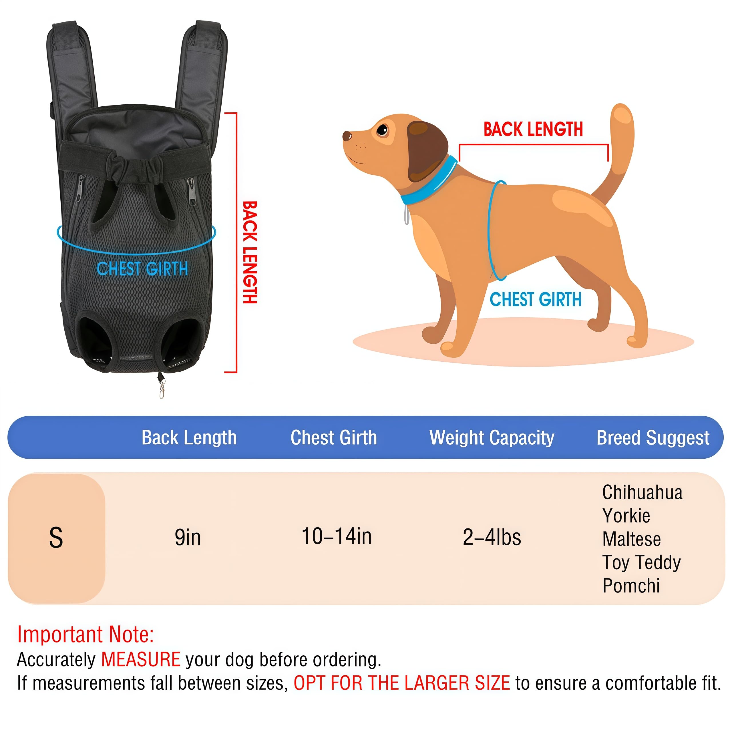 Inspack Dog Cat Backpack Carrier, Dog Carrier Comfortable For Small Medium Dogs, Pet Dog Front Chest Carriers Backpacks, Puppy C