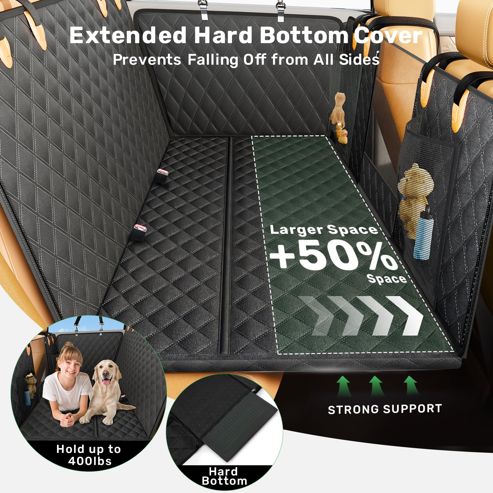 Zanch 2025 Upgraded Dog Car Seat Cover, 400 Lbs Heavy Duty Hard Bottom, Waterproof & Anti-Scratch Back Seat Protector, Nonslip P