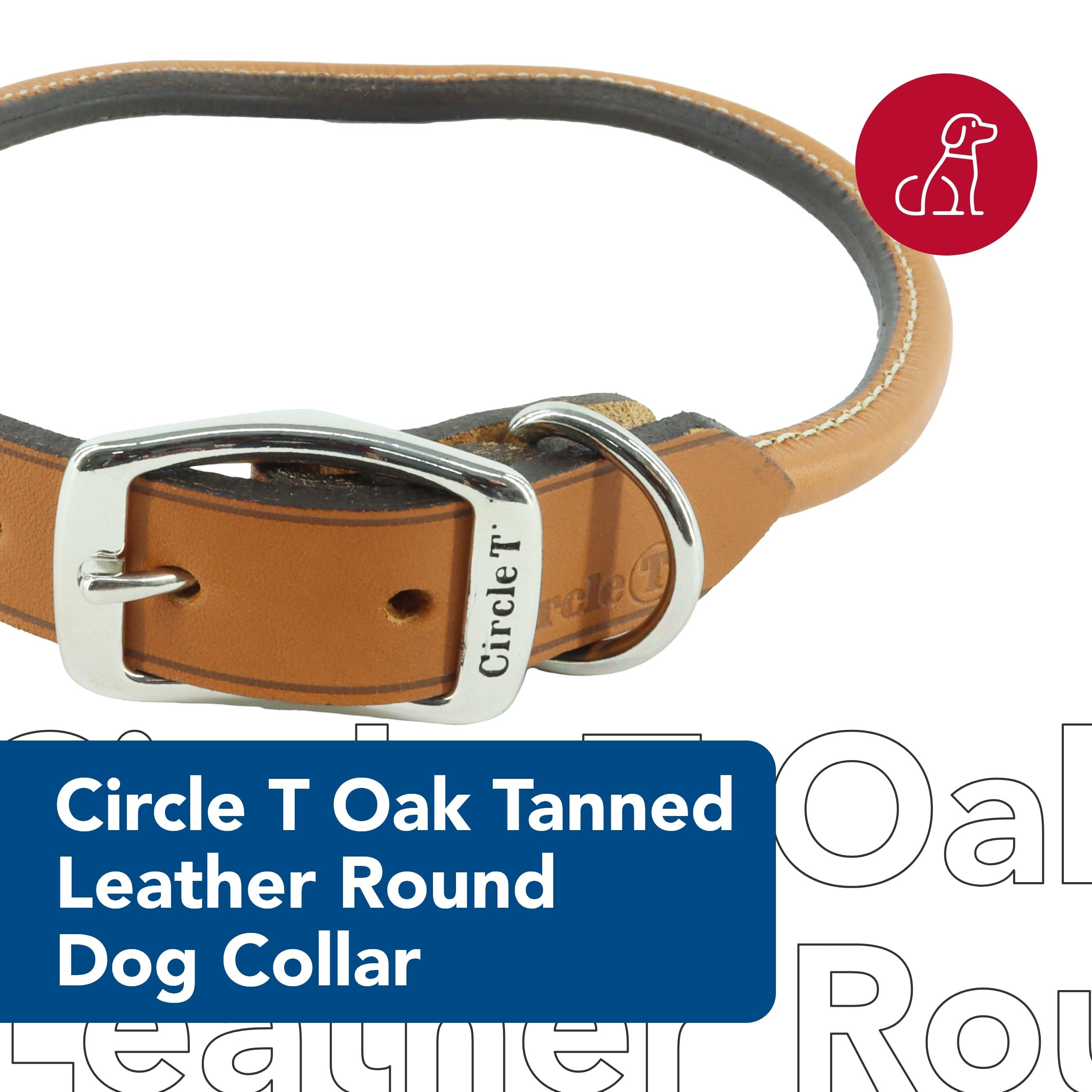 Coastal Pet - Circle T Oak Tanned Leather Round Dog Collar - Comfortable Dog Collar For Pets With Long Hair Or Sensitive Skin - Pet Collar Made From Full-Grain Leather - Tan, 3/8' X 12'