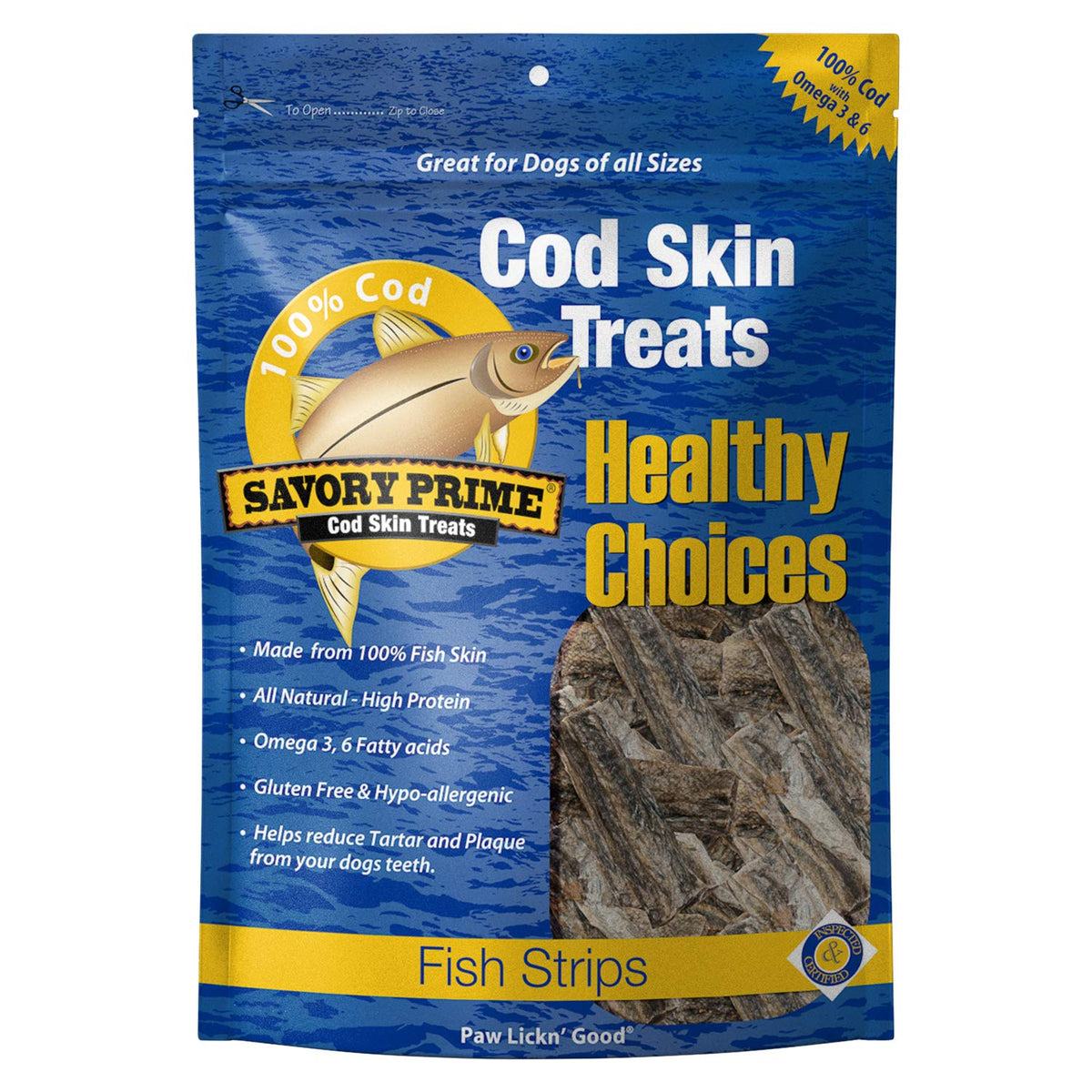 Savory Prime Cod Skin Fish Strips, 8-Ounce (49662008), All Breed Sizes