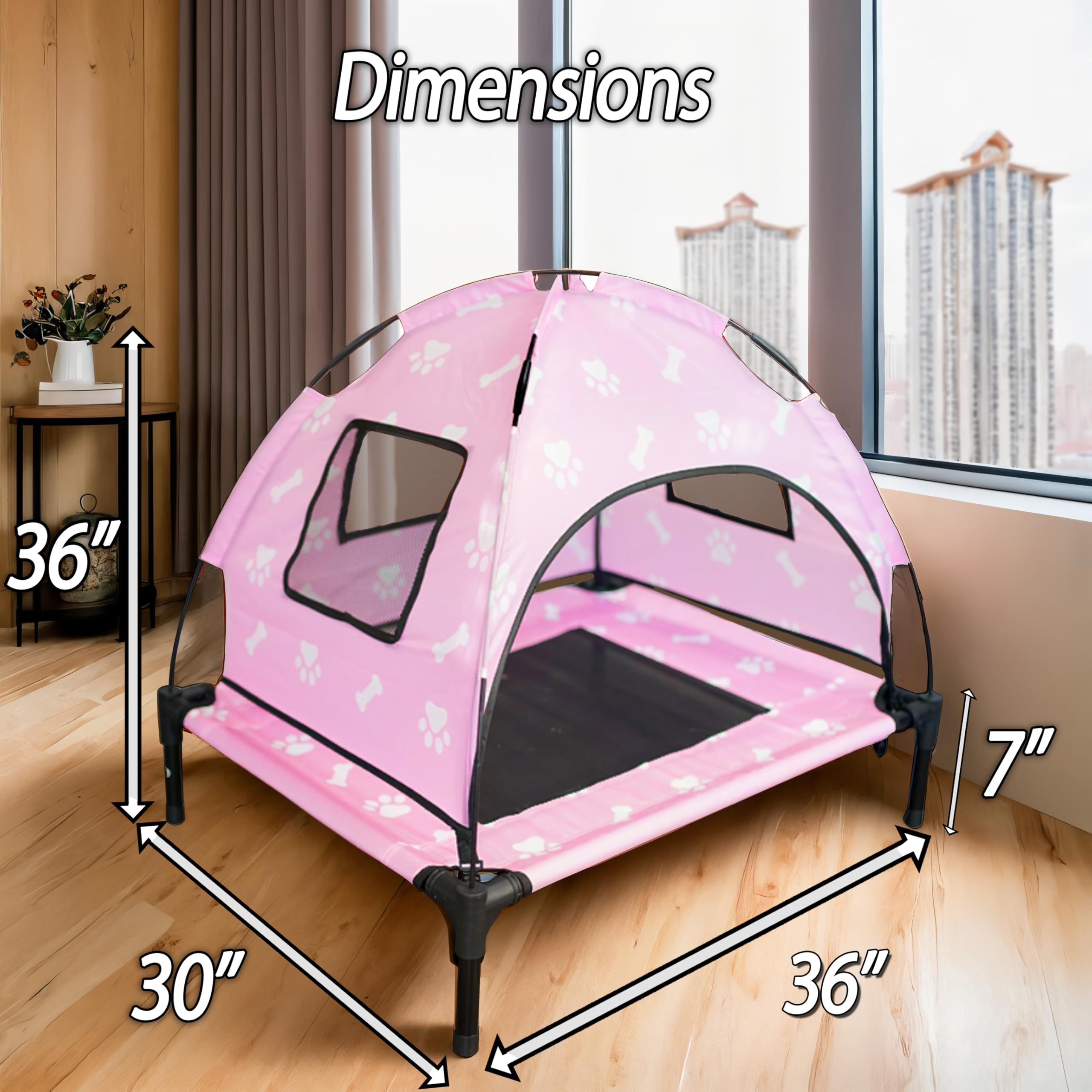 Elevated Covered Dog Bed - 36 x 36 x 30 - Dog Shade Canopy Lounger for Small & Large Dogs (Up to 110 lbs) - Portable & Durable -