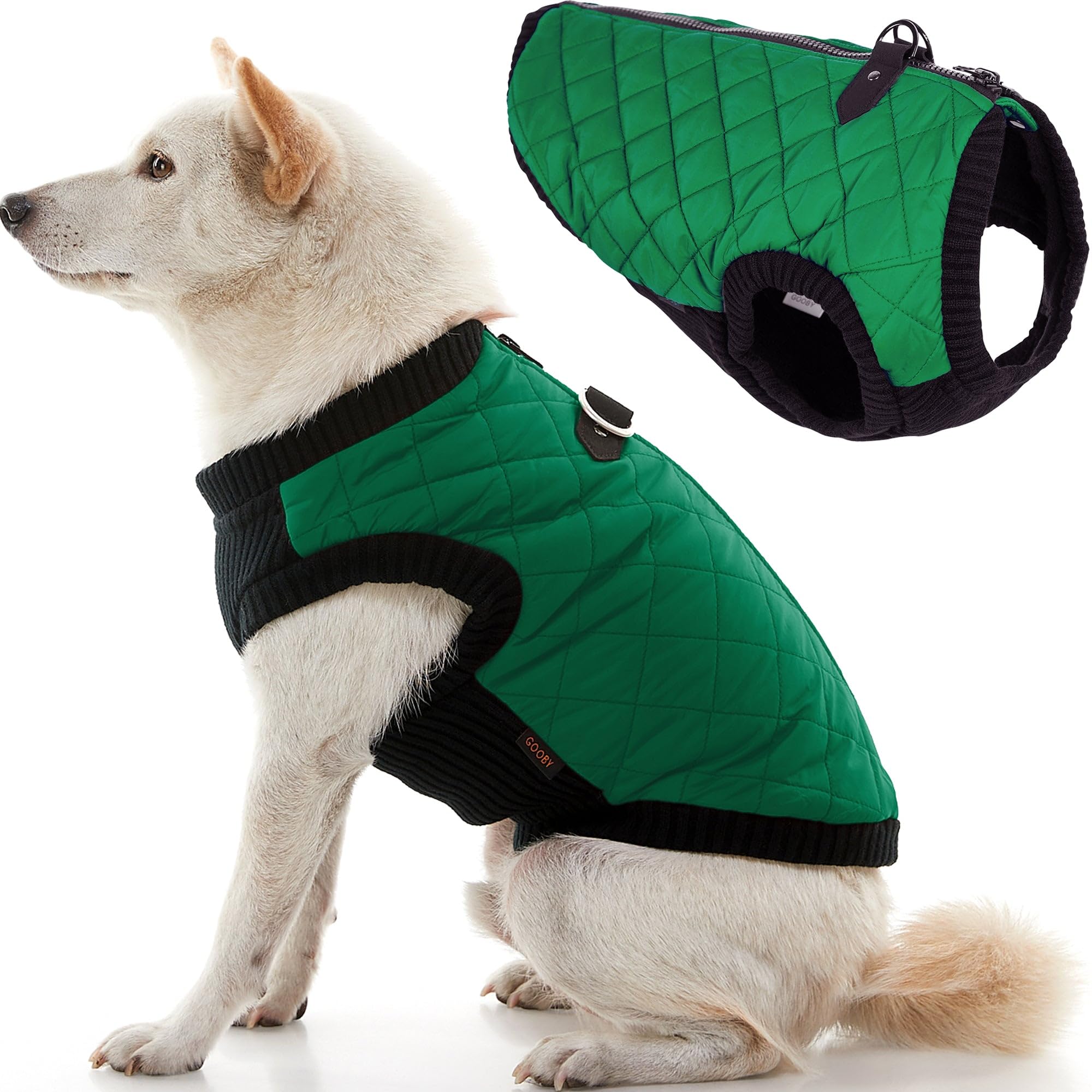 Gooby Fashion Vest Dog Jacket - Green, Small - Warm Zip Up Bomber Vest with Dual D Ring Leash - Winter Water Resistant Small Dog