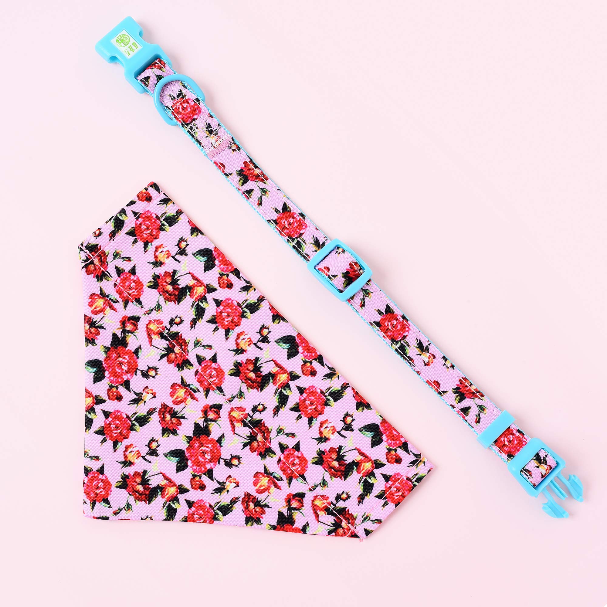 Mile High Life | Cute Bandana Collar | Soft Cotton Fabric Collars For Small Dogs | Flower & Fruit Pattern(Peony Rose, Xs)