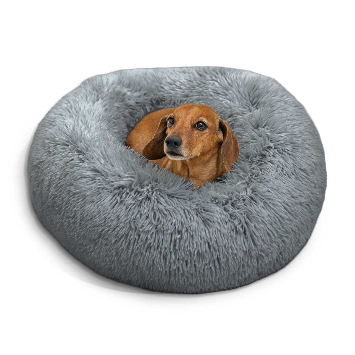 Best Friends By Sheri The Original Calming Donut Cat And Dog Bed In Shag Fur Gray, Small 23''