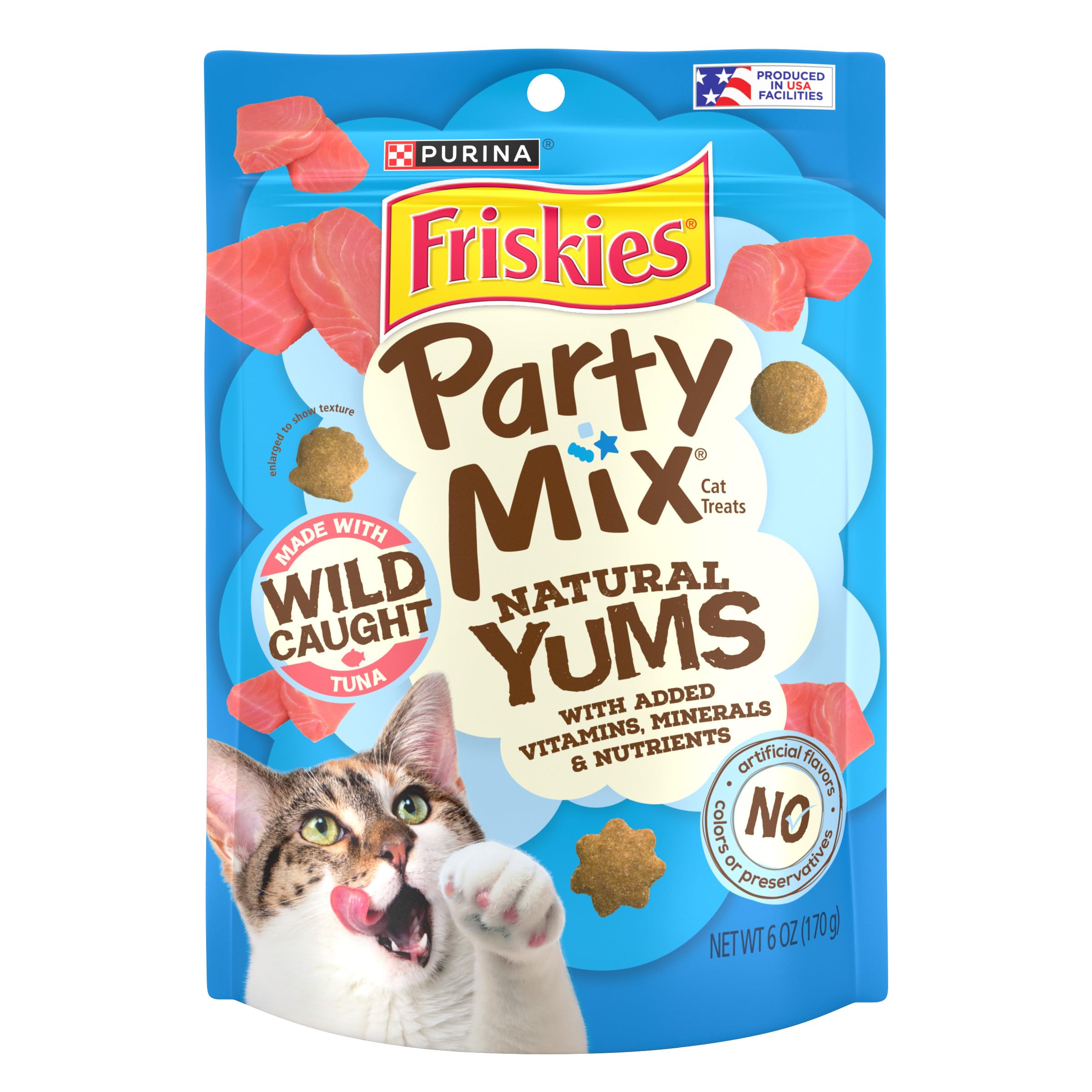 Purina Friskies Natural Cat Treats, Party Mix Natural Yums With Wild Tuna - (Pack of 6) 6 oz. Pouches
