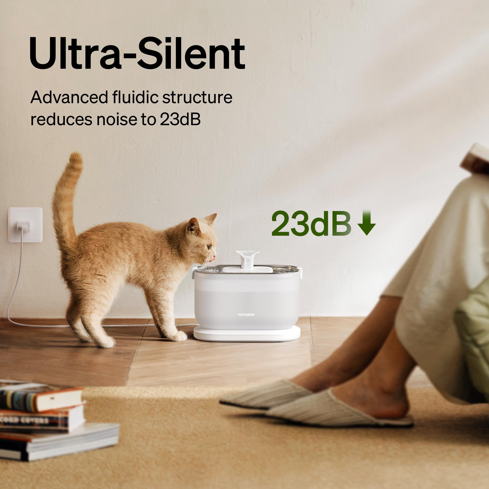 PETLIBRO Cat Water Fountain, Cat Fountain Indoor Stainless Steel Tray, 2.5L/84oz Wireless Pump Pet Water Fountain, Cat Water Dis