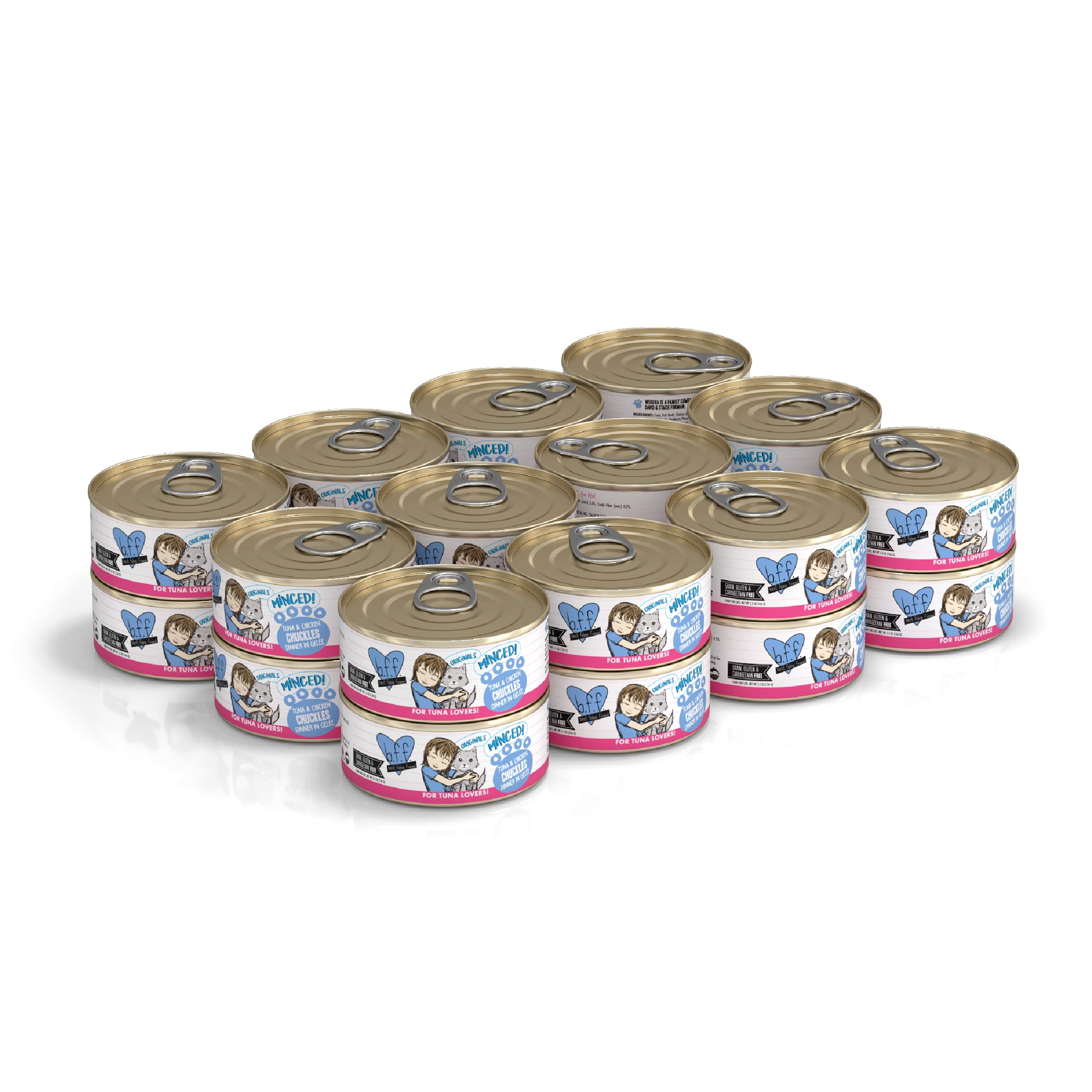 Weruva Best Feline Friend (B.F.F.) Tuna & Chicken Chuckles with Tuna & Chicken in Gel  e Cat Food, 5.5oz Can (Pack of 24)