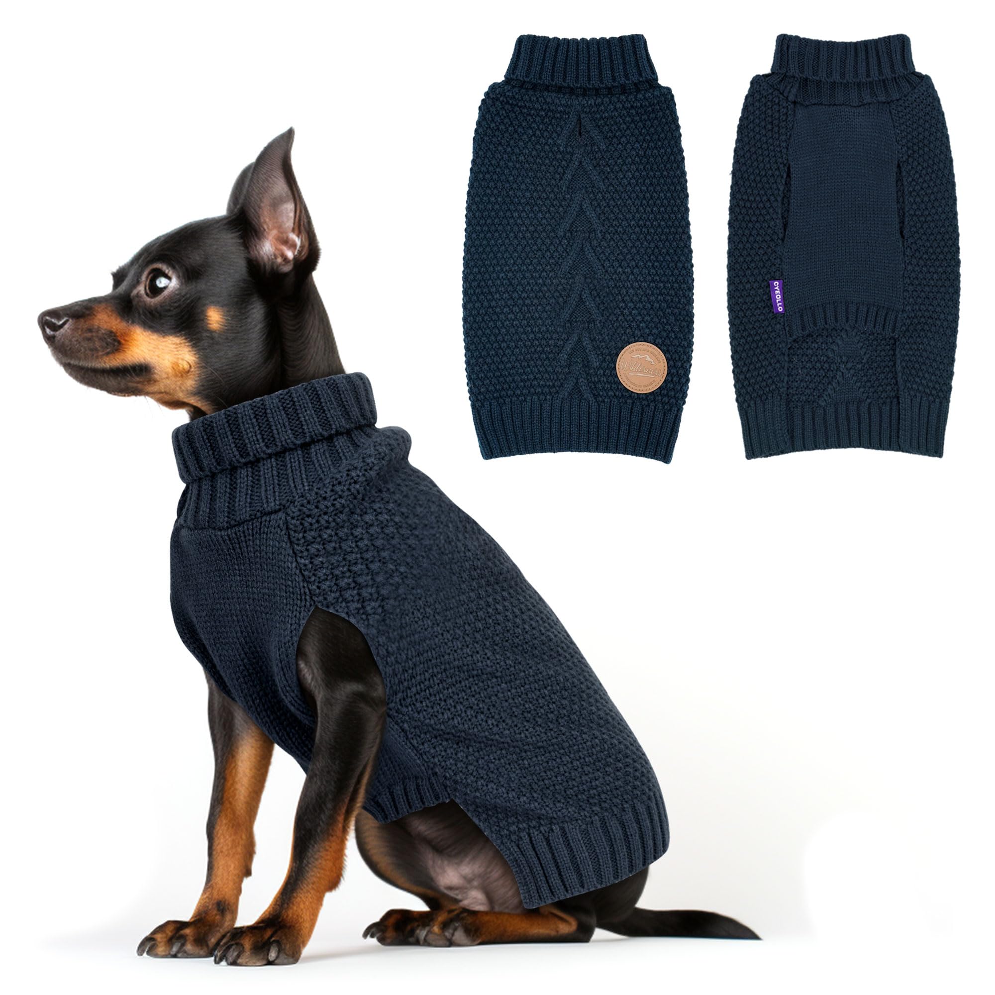Cyeollo Small Dog Sweater Turtleneck Knitted Sweaters Winter Puppy Dog Clothes With Leash Hole Fall Sweaters For Small Dogs