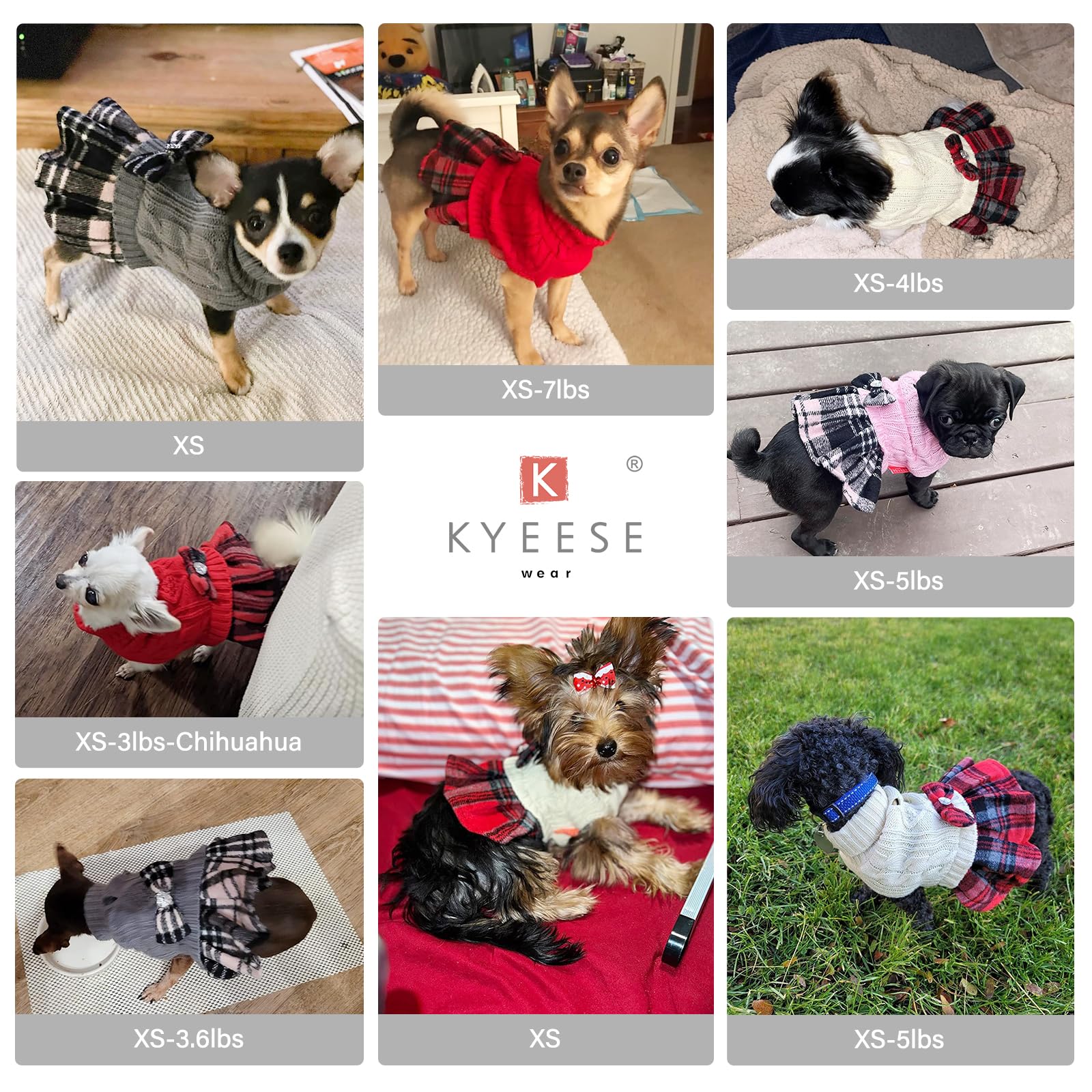Kyeese Dog Sweater Dress For Small Dogs With Bowtie Buffalo Check Red Turtleneck Dog Pullover Knitwear Puppy Cat Sweater Beige