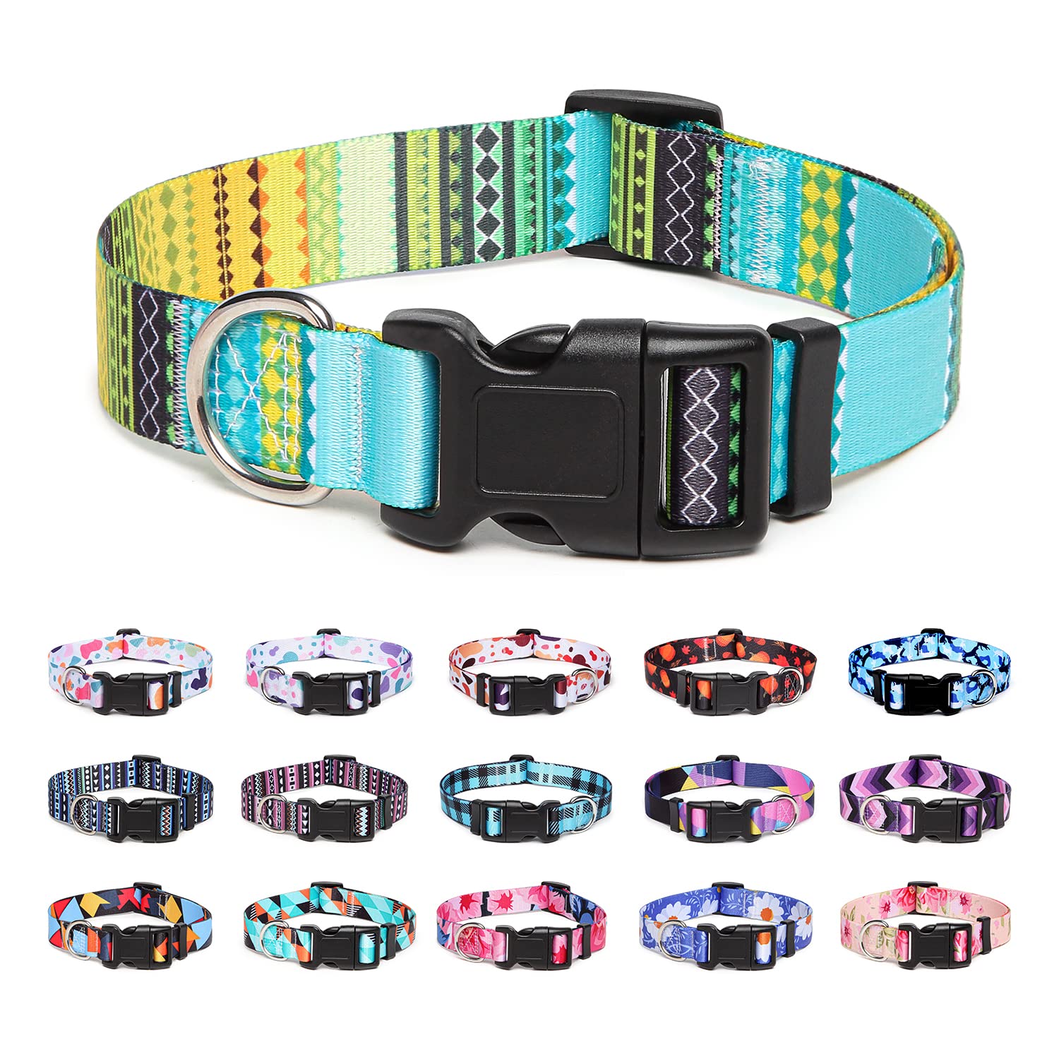 Suredoo Adjustable Dog Collar With Patterns, Ultra Comfy Soft Nylon Breathable Pet Collar For Small Medium Large Dogs (M, Bohemian Yellow)