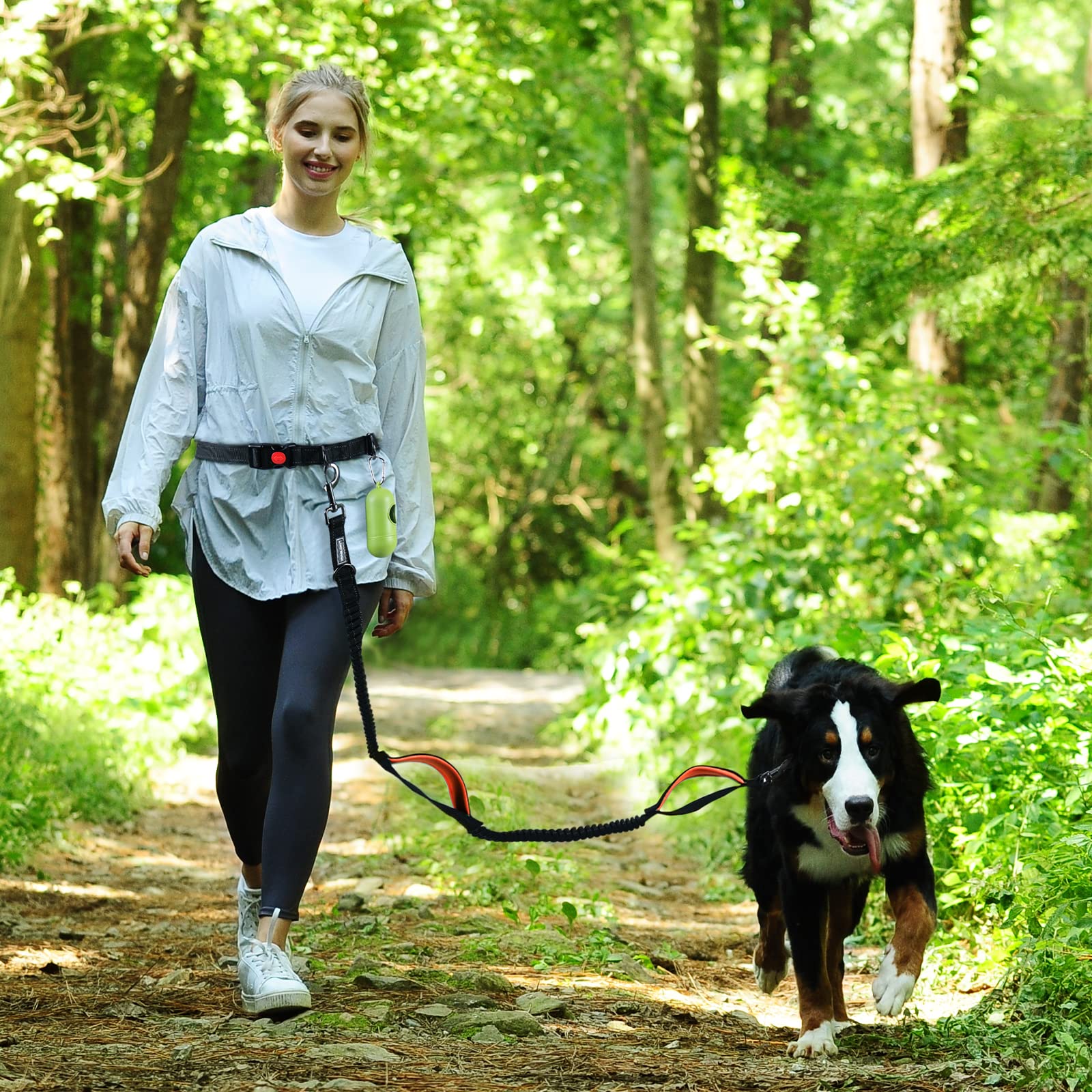 Vivaglory Hands Free Dog Leash With Dual Advanced Anti-Shock Bungees And Padded Handles, Reflective Waist Running Leash With Adjustable Belt For Training Jogging For Medium Large Dogs, Black/Orange