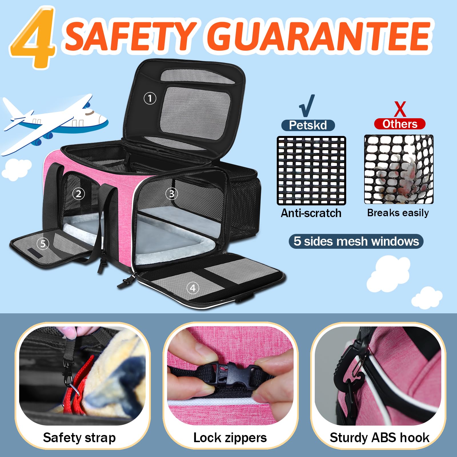 Petskd Top And Side Expandable Pet Carrier 17X11X9.5 Inches Alaska Airline Approved, Soft-Sided Carrier For Small Cats And Dogs