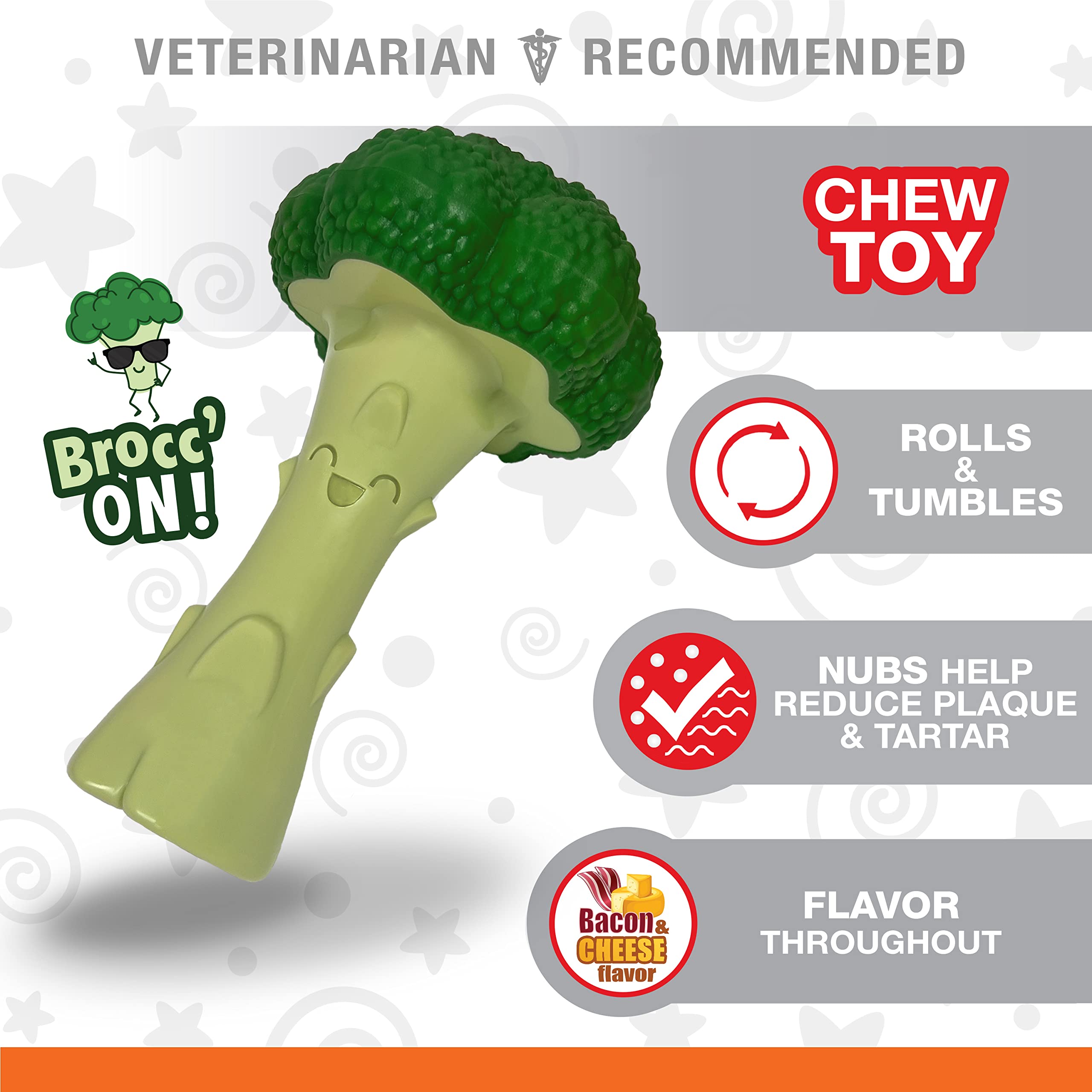 Nylabone Broccoli Power Chew Toy For Dogs, Dog Toys For Aggressive Chewers, Bacon & Cheese Flavor, Large - Up To 50 Lbs, 1 Count