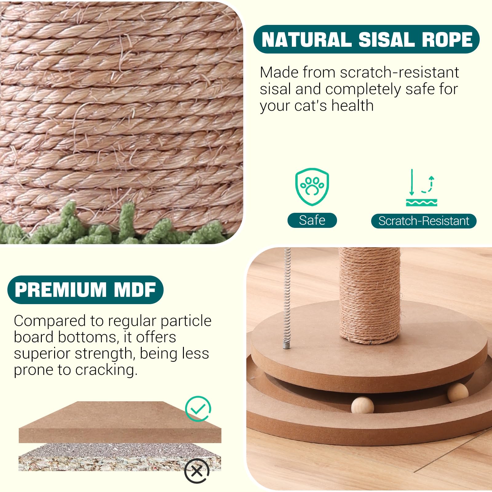 Aplatho Scratching Posts For Indoor Cats Adults - 33.2' Tall Cat Scratching Post With Sisal Rope - Cute Kitten Cat Tree Scratching Post With Interactive Ball Track