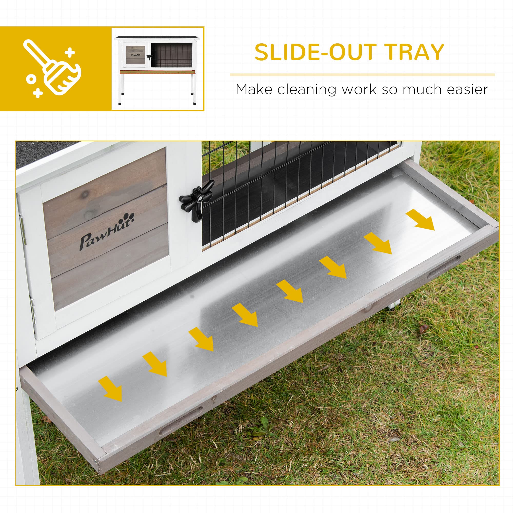 Pawhut Elevated Wooden Rabbit Hutch, Indoor/Outdoor Bunny Cage With Hinged Asphalt Roof And Removable Tray For Guinea Pig, Brown