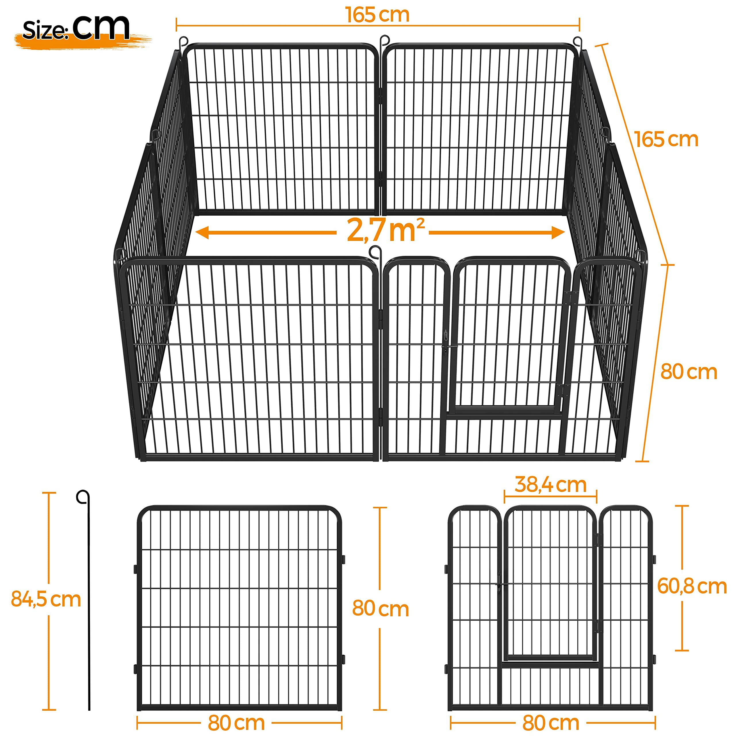 Costoffs Heavy Duty Extra Large 8 Panel Pet Playpen For Small Animals Puppy Dog Pen Duck Cat Rabbit Fence For Indoor/Outdoor Black